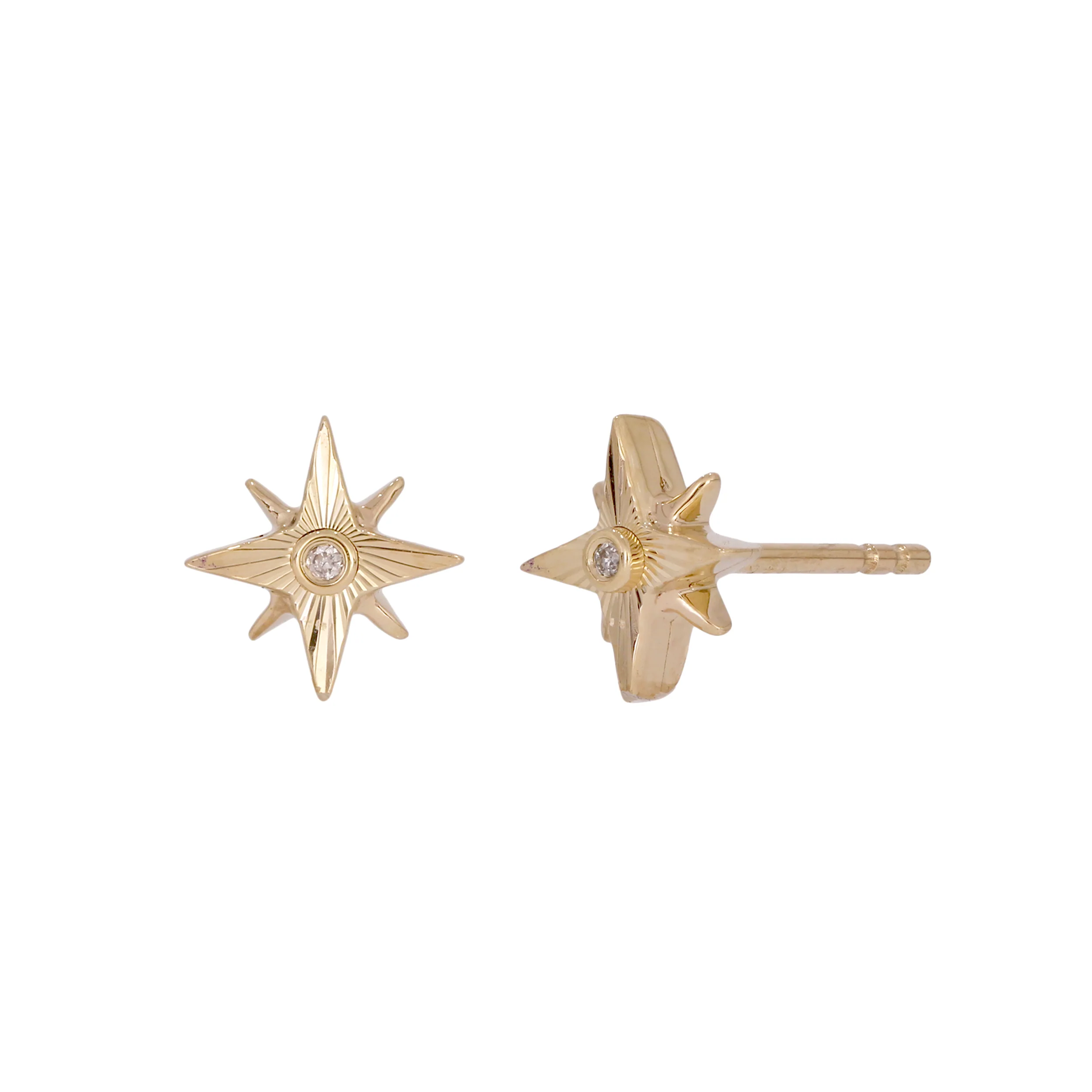 EFA53567. 14K Solid Gold Diamond Star Stud Earrings - Image 2