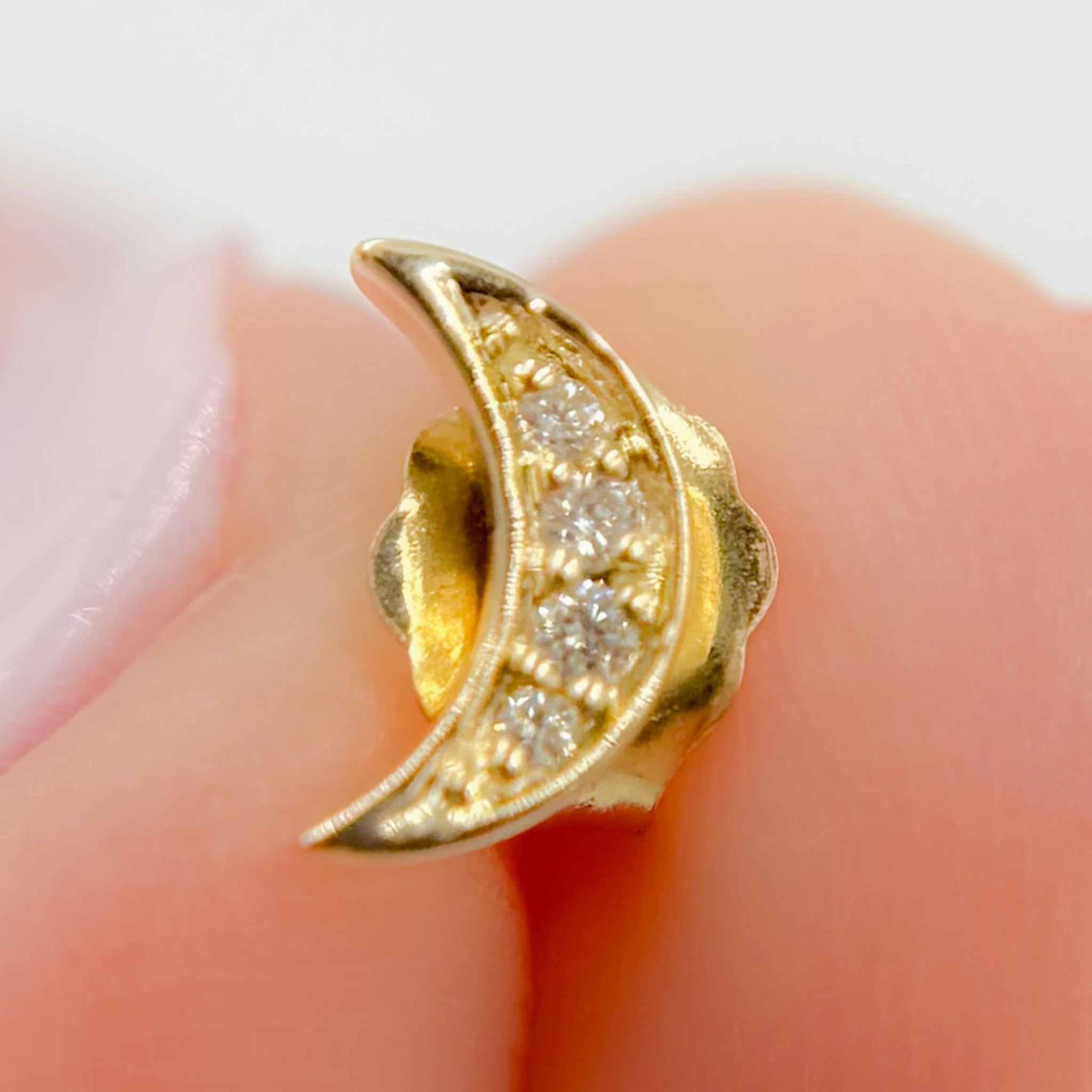 EFA53859. 14K Solid Gold and Diamonds Crescent Moon Studs - Image 3