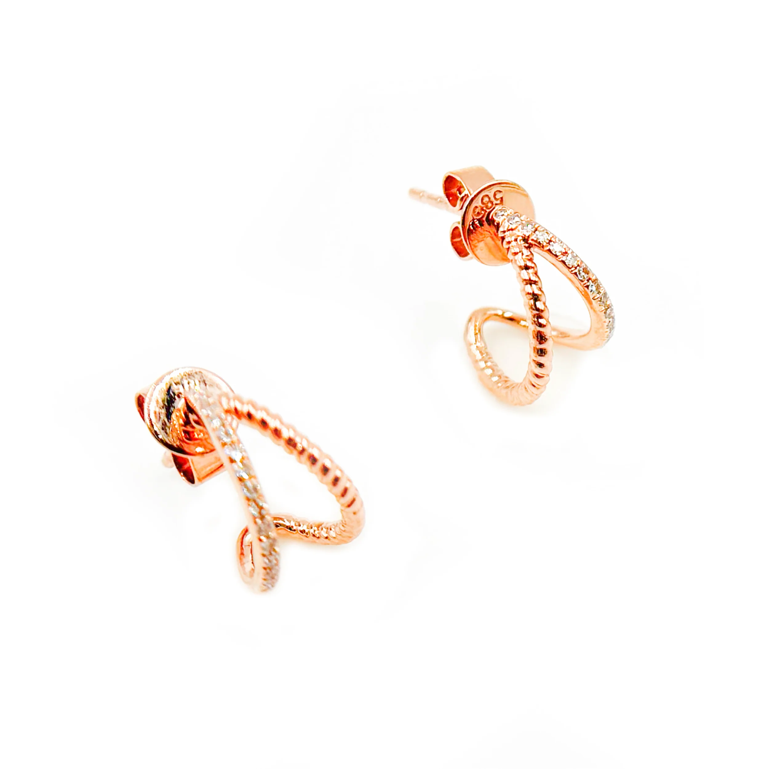 EFB53671. 14K Solid Rose Gold Diamond Stud Earrings - Image 2