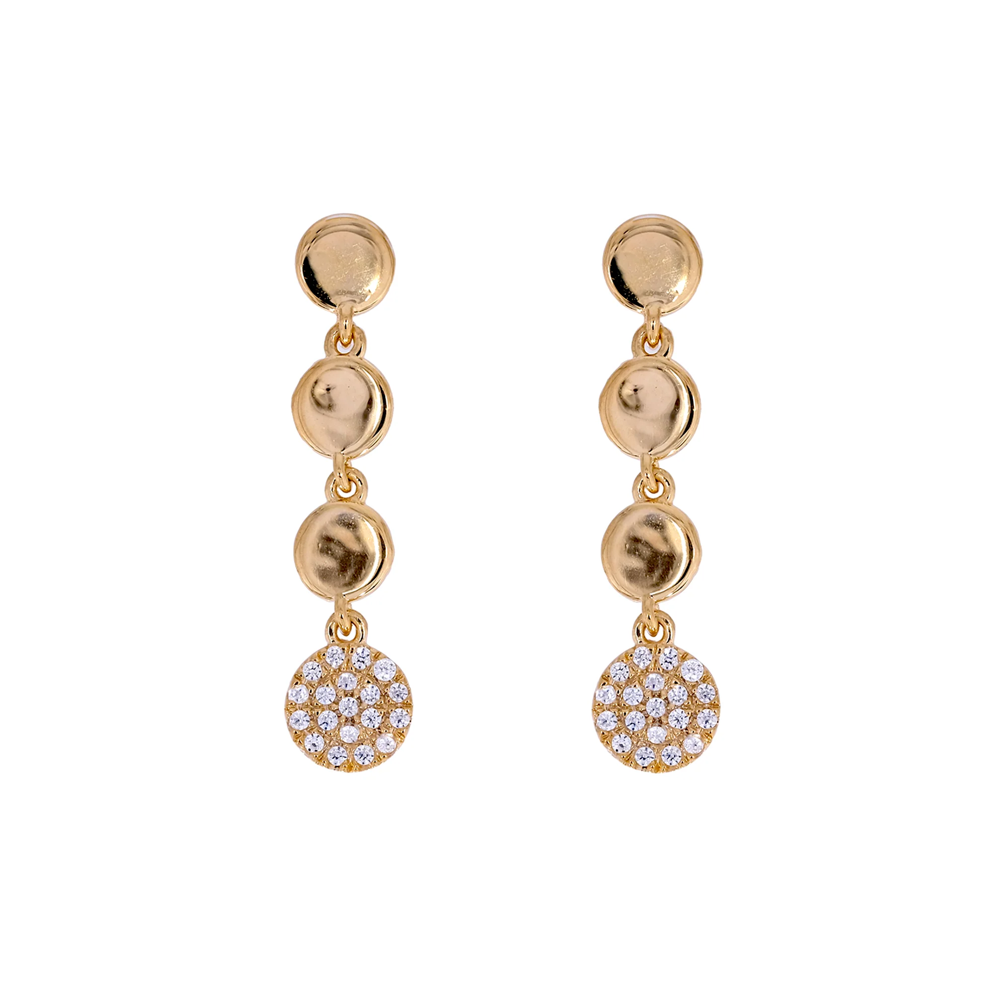 EFB53679. 14k Solid Rose Gold Diamond Circles Dangle Earrings