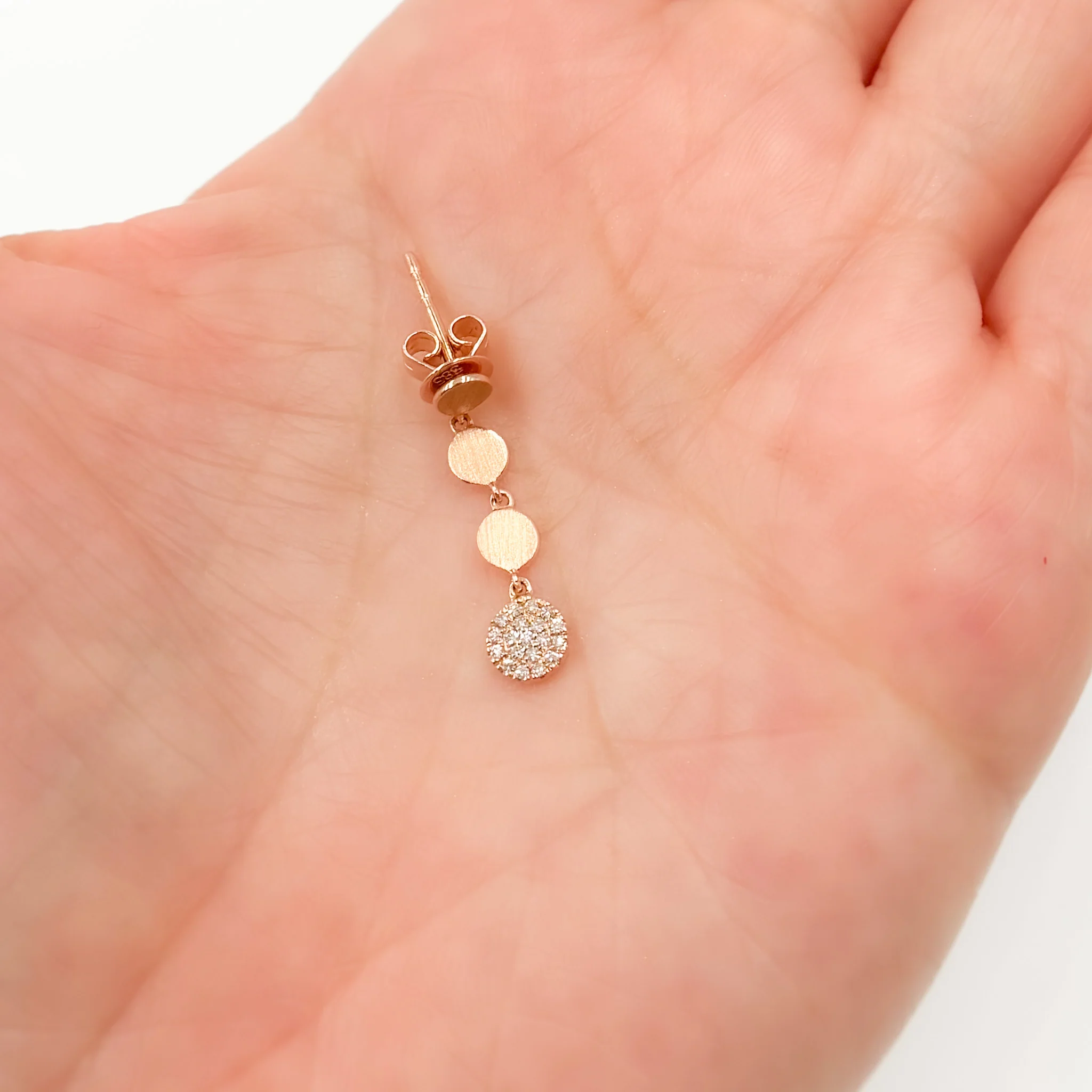 EFB53679. 14k Solid Rose Gold Diamond Circles Dangle Earrings - Image 3