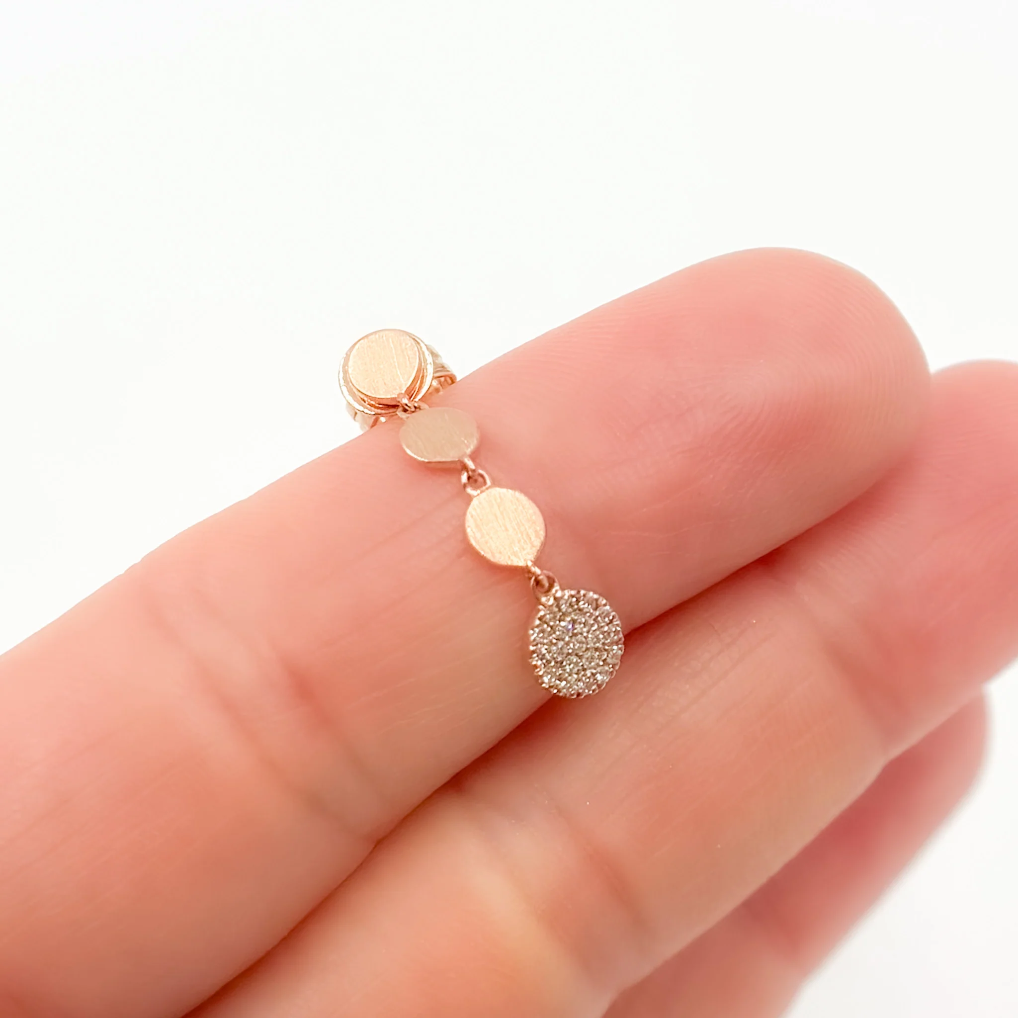 EFB53679. 14k Solid Rose Gold Diamond Circles Dangle Earrings - Image 4