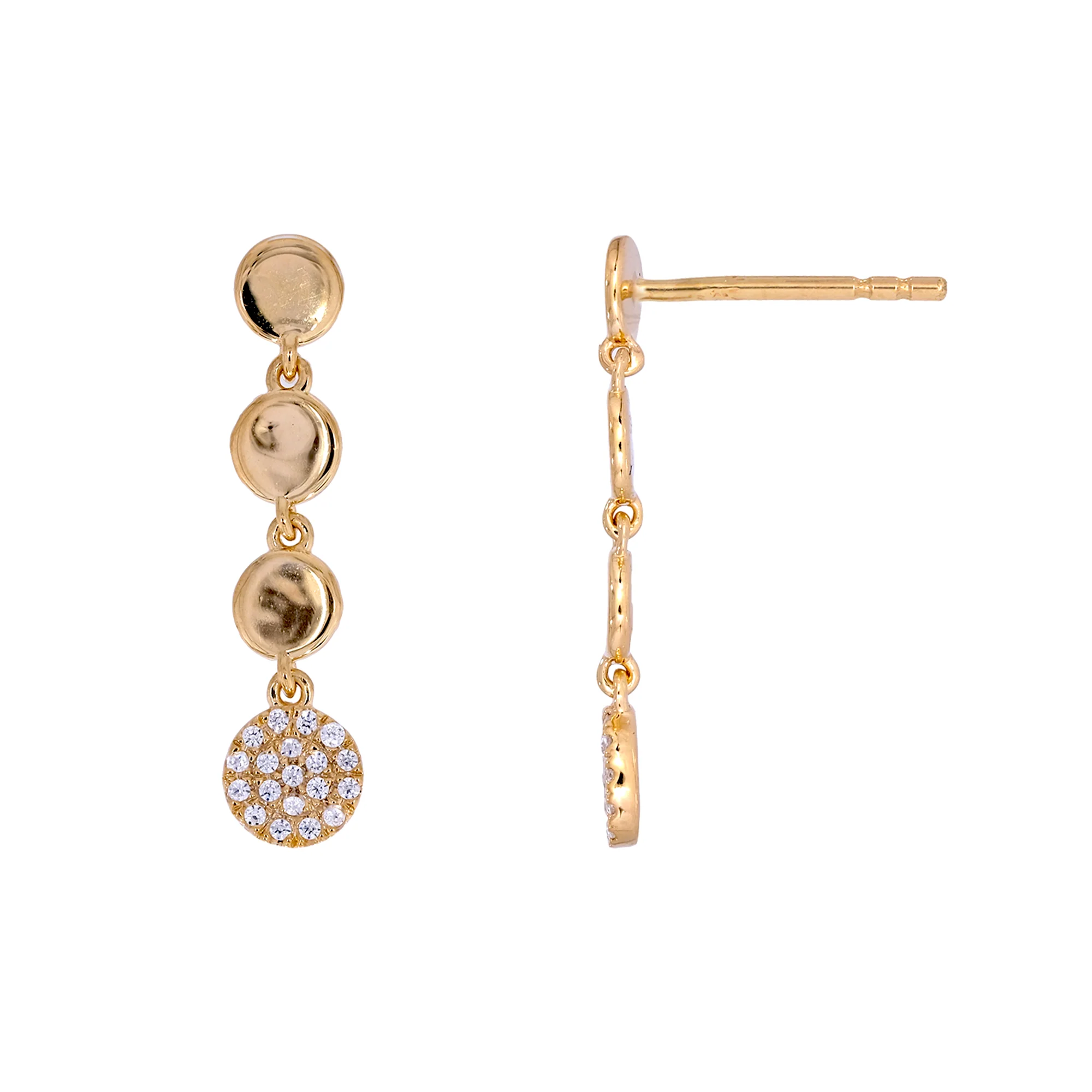 EFB53679. 14k Solid Rose Gold Diamond Circles Dangle Earrings - Image 5