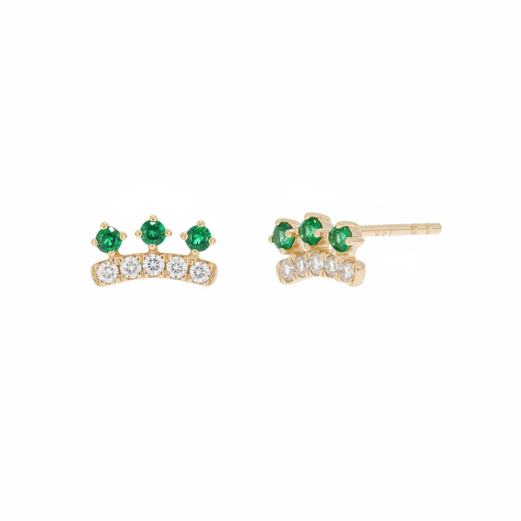 EFB53898. 14K Solid Gold Diamond and Turquoise Fancy Stud Earrings - Image 5