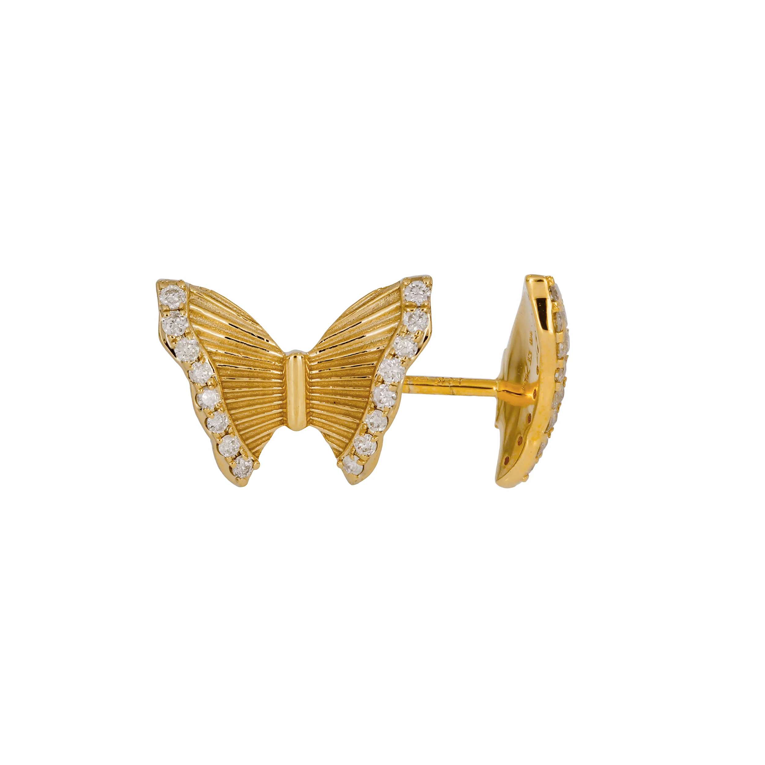 EFC53348. 14K Solid Gold Diamond Butterfly Studs Earrings - Image 6