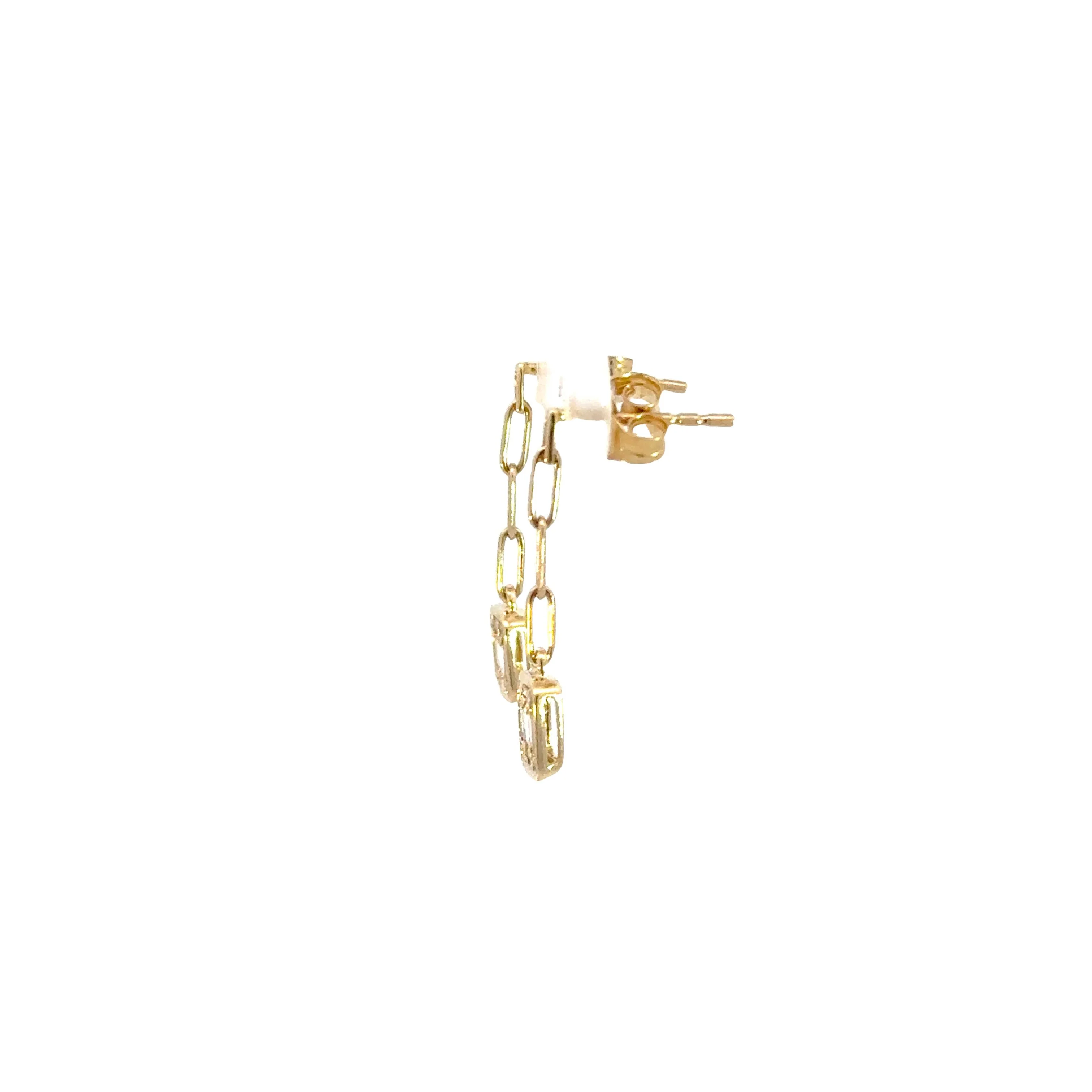 EFD52663. 14k Solid Gold Diamond Baguette Rectangle Paperclip Dangle Earrings - Image 3