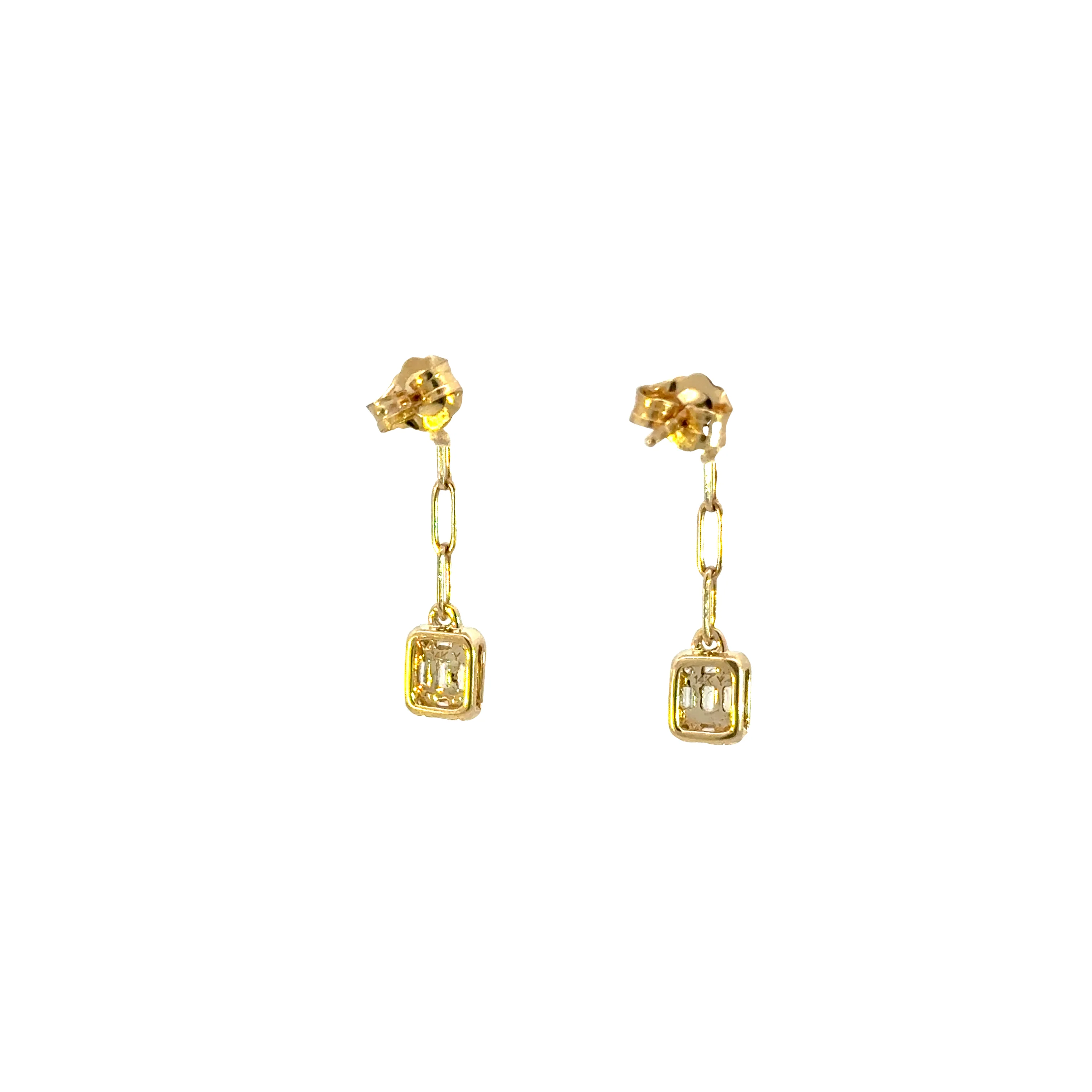 EFD52663. 14k Solid Gold Diamond Baguette Rectangle Paperclip Dangle Earrings - Image 7