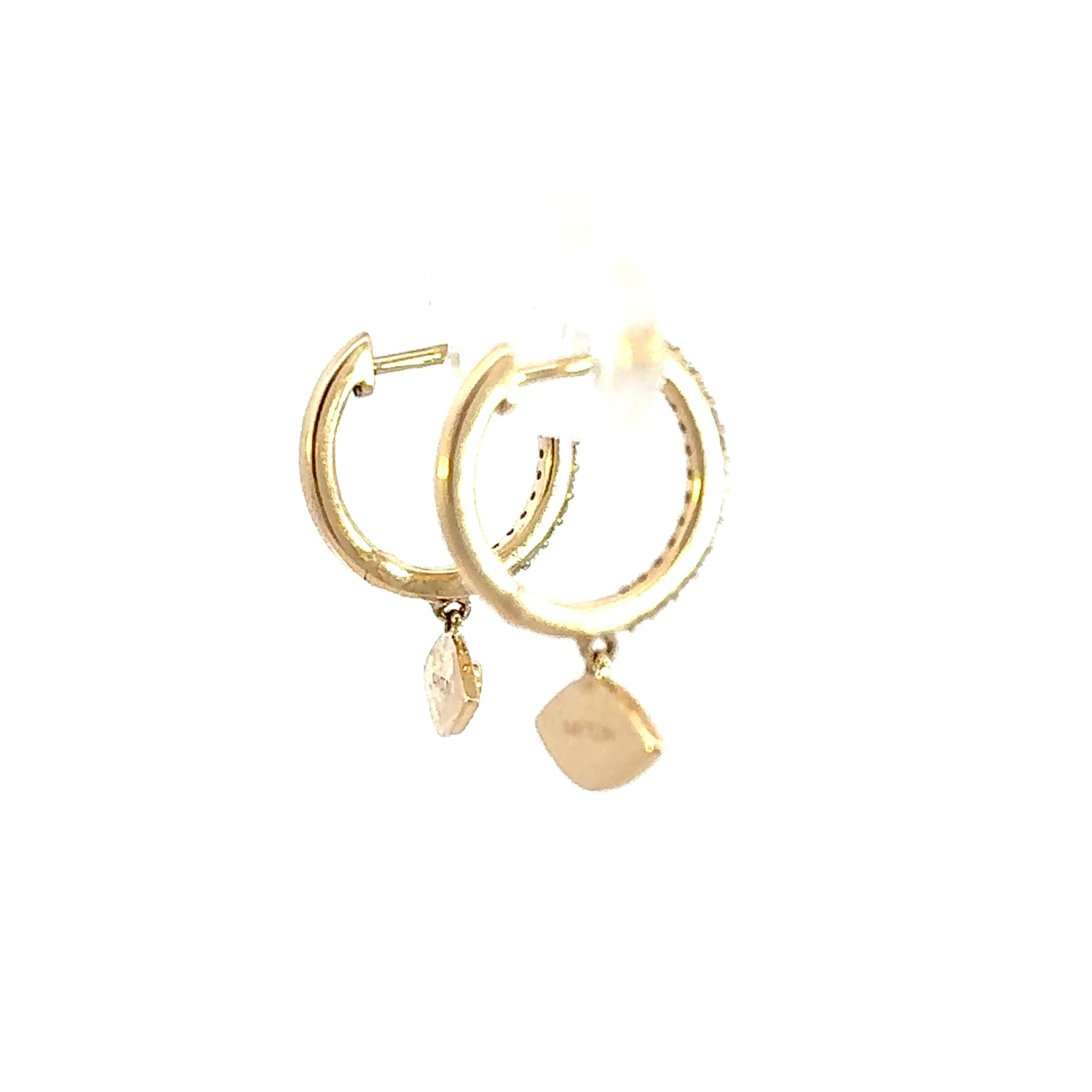 EFD53481. 14k Solid Yellow Gold Diamond Hoops and Dangle Eye - Image 5
