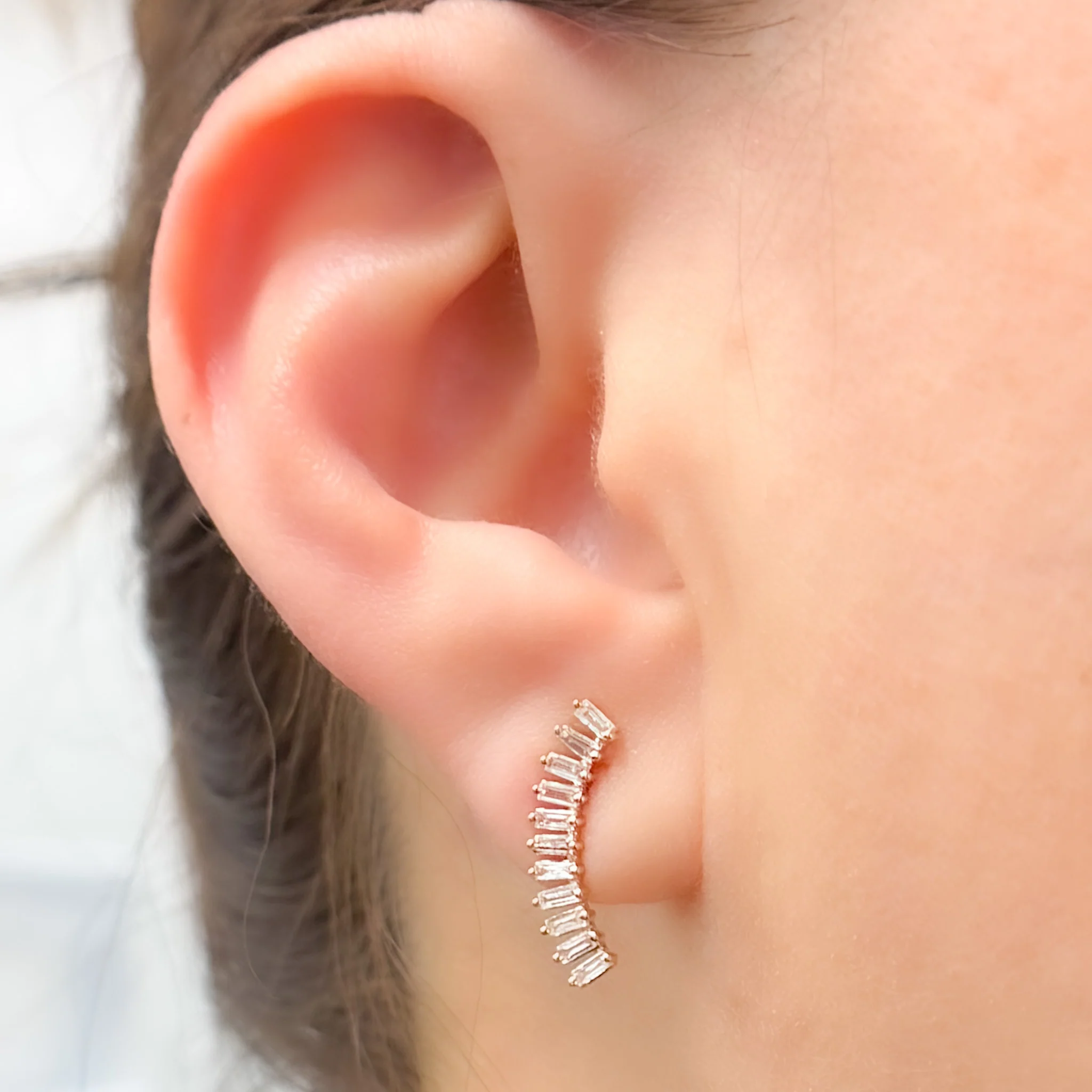 EFE53684. 14K Solid Gold Baguette Diamond Fancy Stud Earrings - Image 11