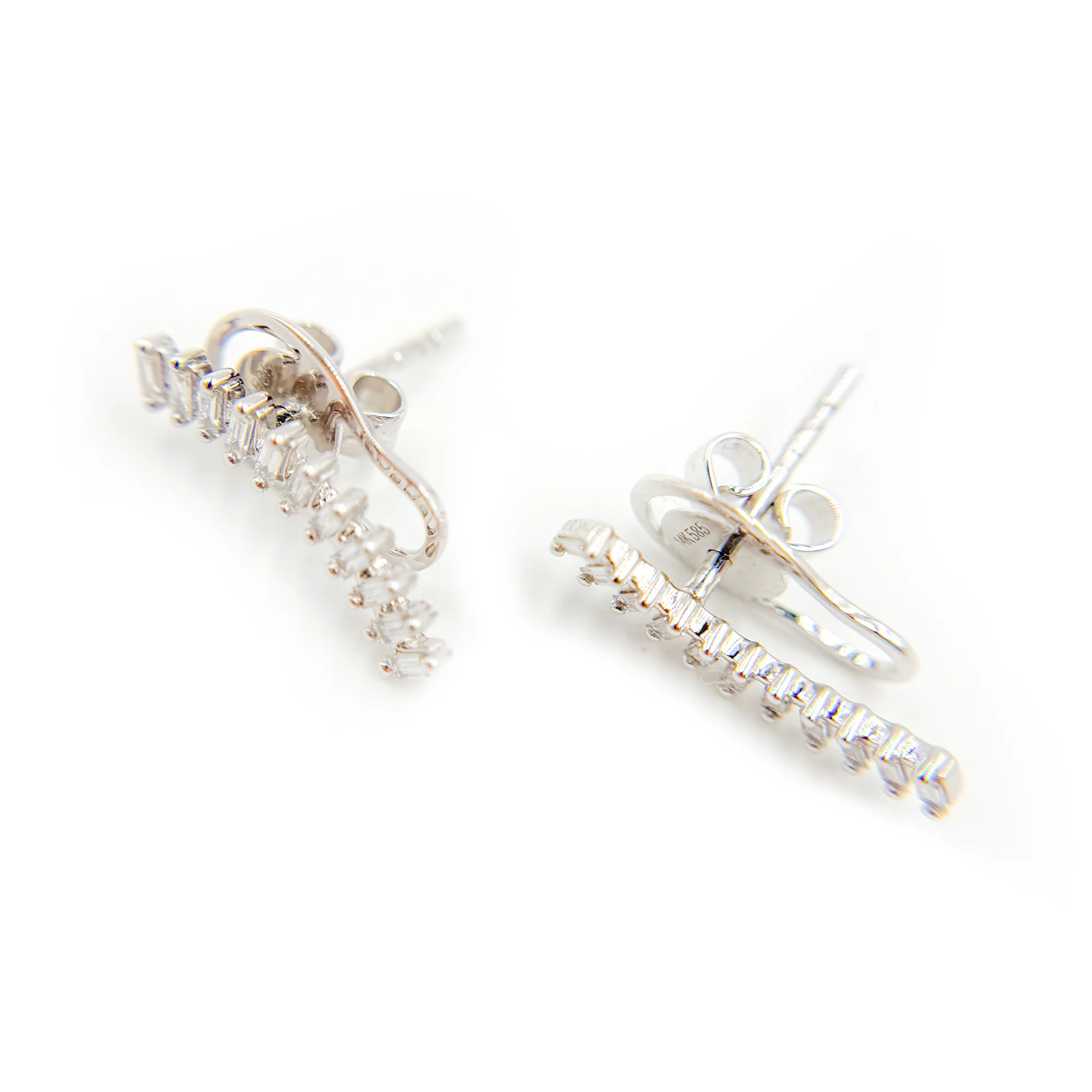 EFE53684. 14K Solid Gold Baguette Diamond Fancy Stud Earrings - Image 7