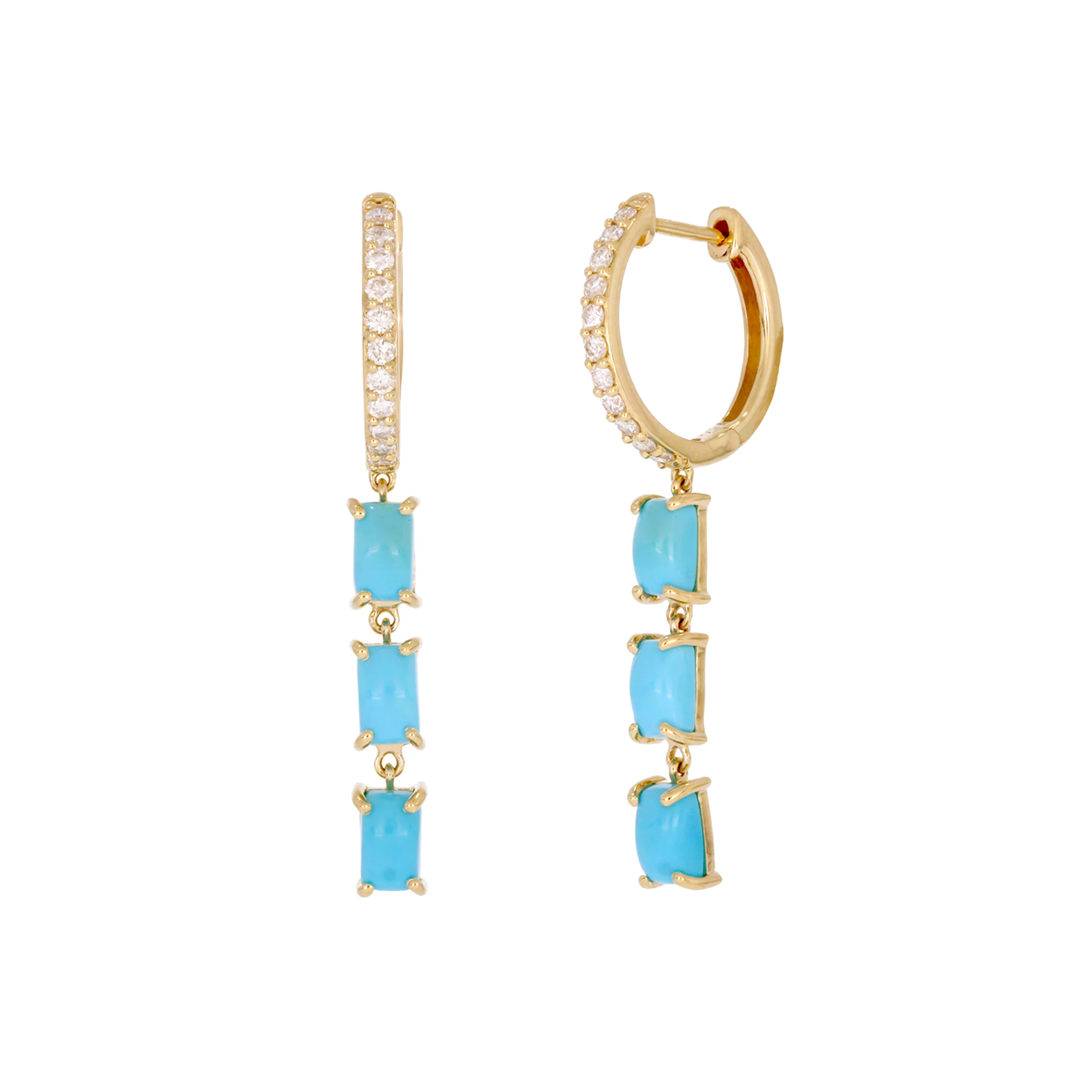 EFE53736. 14k Solid Gold Diamond and Gemstoone Dangle Rectangle Earrings - Image 5