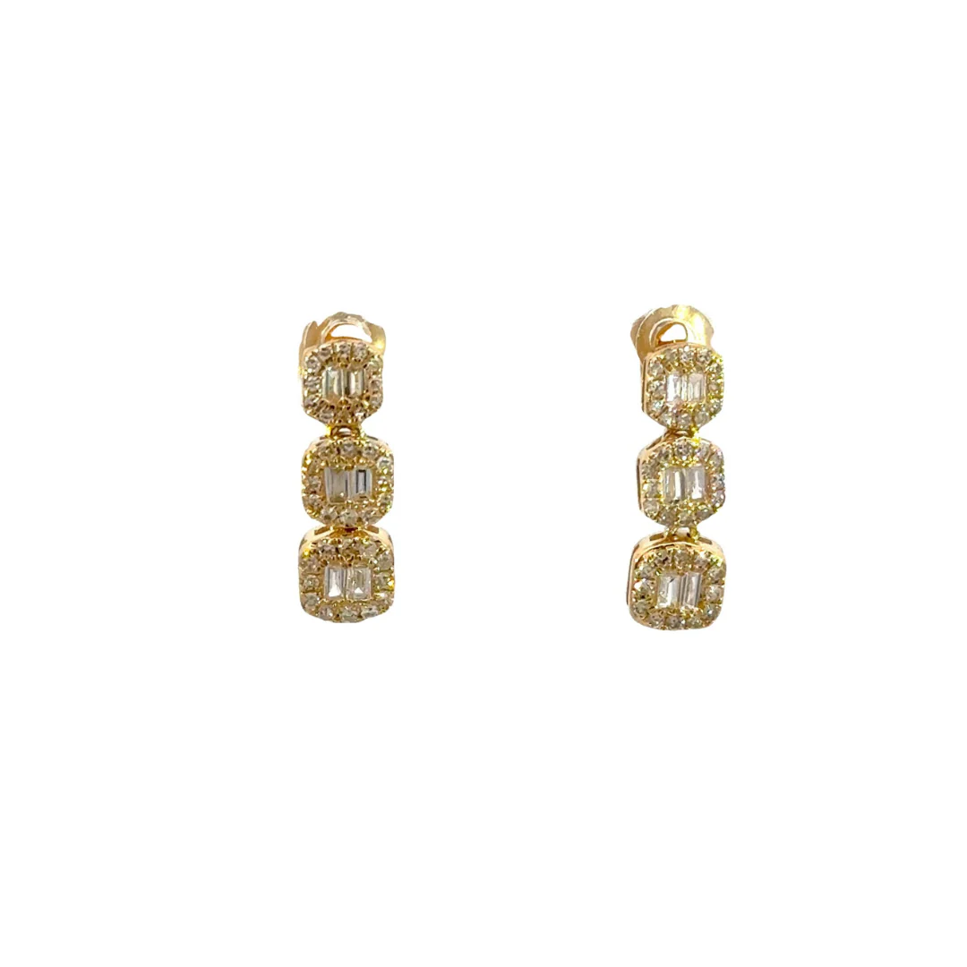 EFF52119. 14k Solid Gold Baguette Diamond Dangle Earrings - Image 3