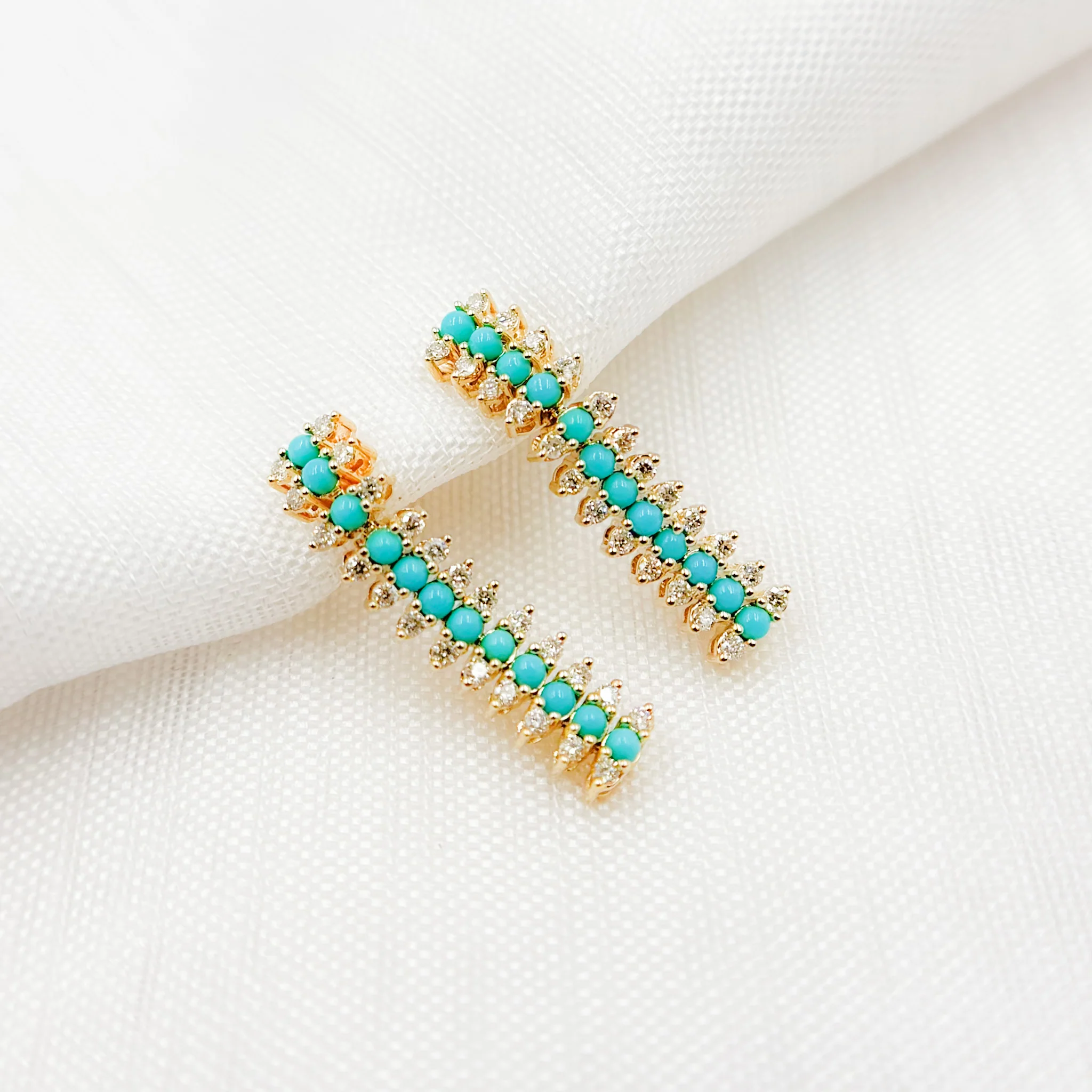 EFF53437. 14k Solid Gold Diamonds & Gemstones Dangle Earrings - Image 4