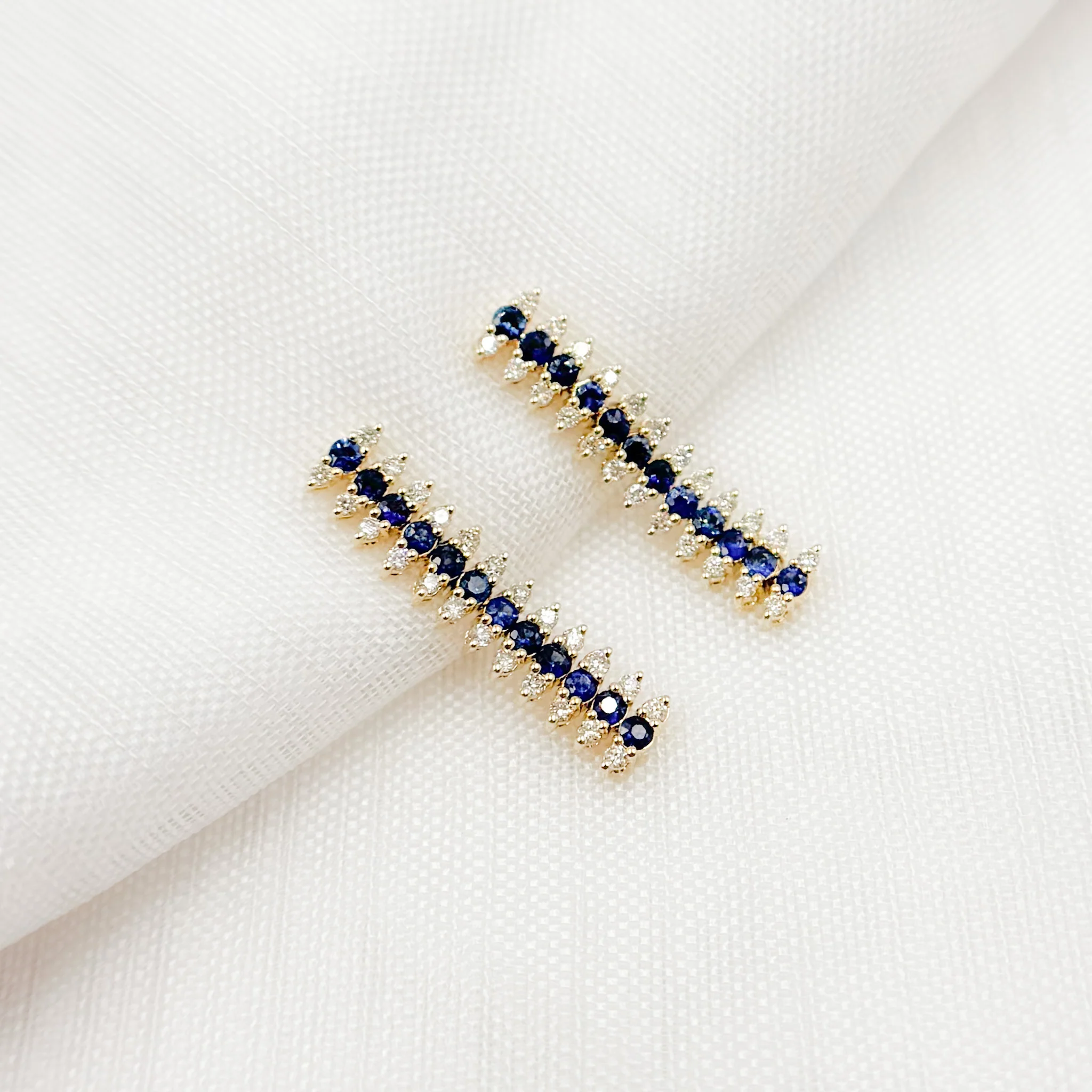 EFF53437. 14k Solid Gold Diamonds & Gemstones Dangle Earrings - Image 9
