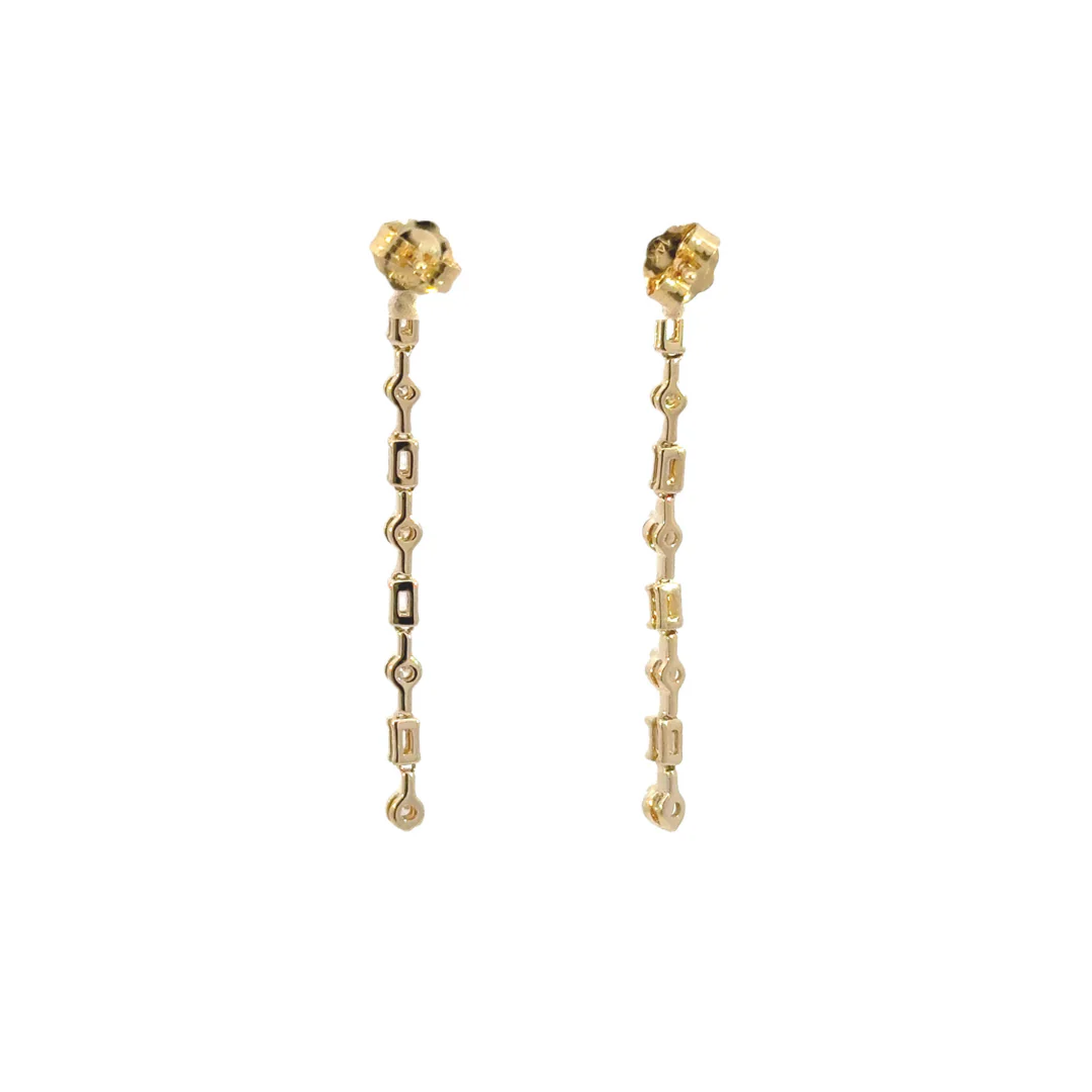 EFG52100. 14k Solid Gold Diamond Baguette Dangle Earrings - Image 7