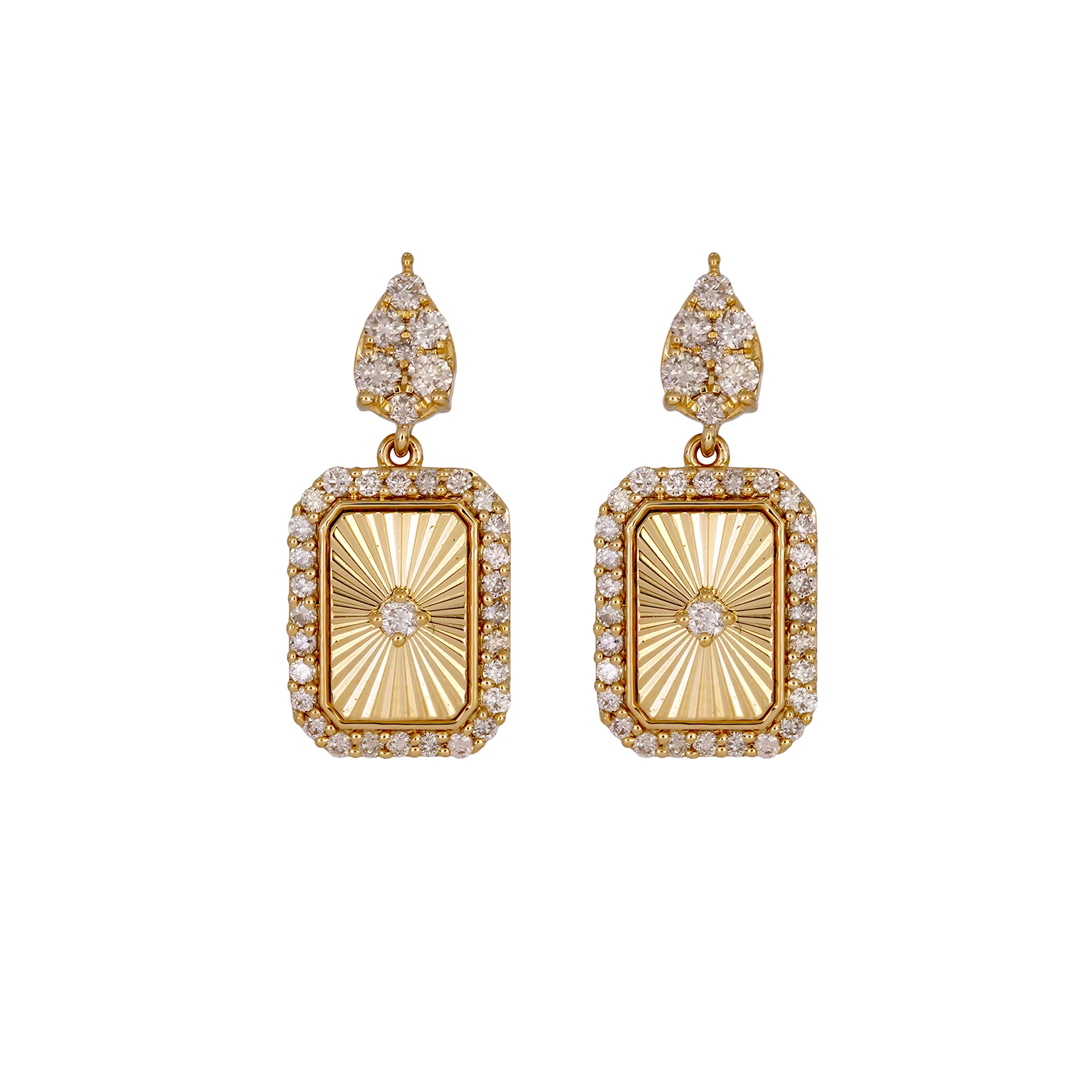 EFH53479. 14K Solid Gold and Diamonds Rectangular Dangle Earrings