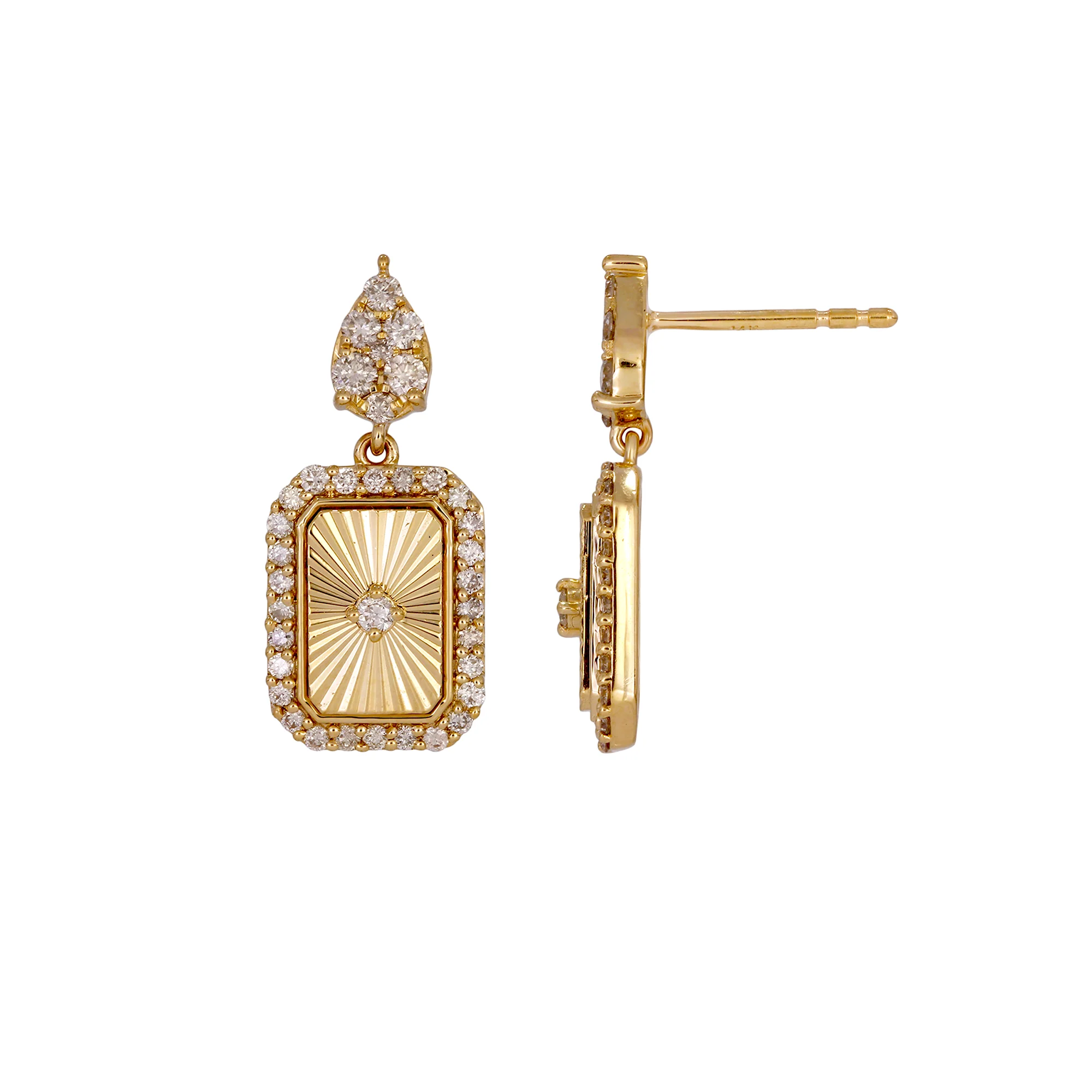 EFH53479. 14K Solid Gold and Diamonds Rectangular Dangle Earrings - Image 5