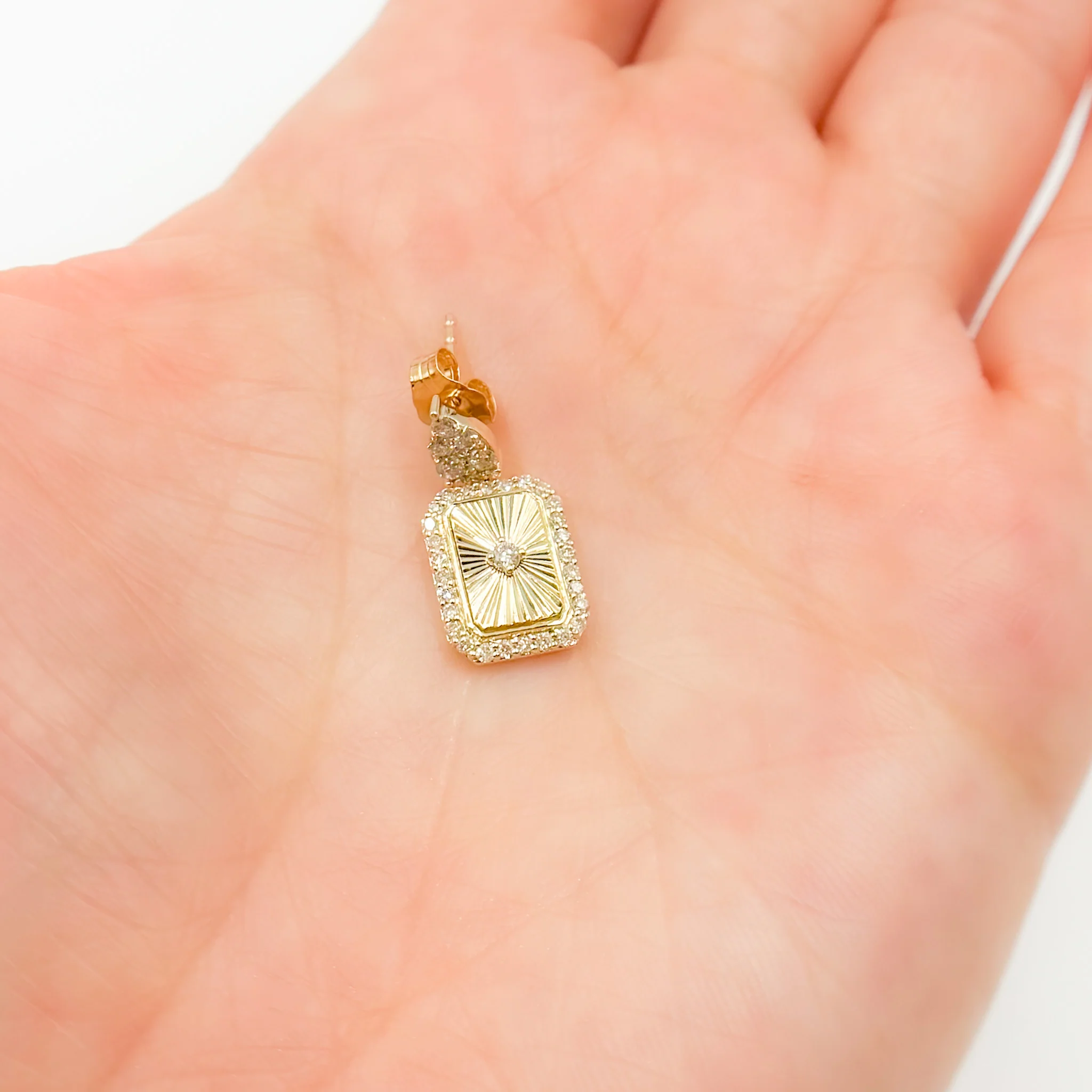 EFH53479. 14K Solid Gold and Diamonds Rectangular Dangle Earrings - Image 6