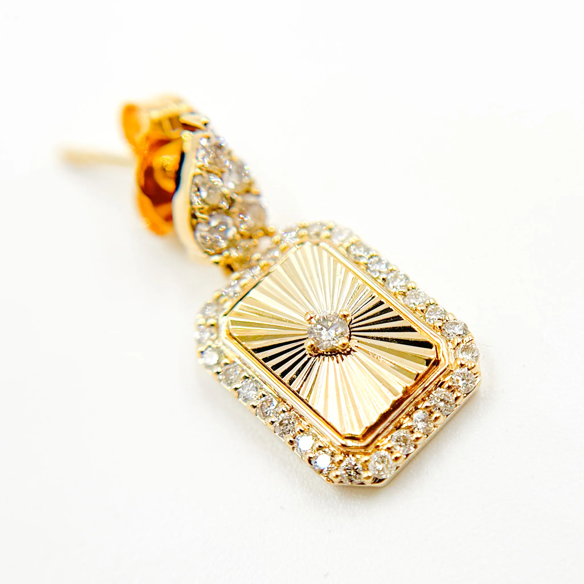 EFH53479. 14K Solid Gold and Diamonds Rectangular Dangle Earrings - Image 7