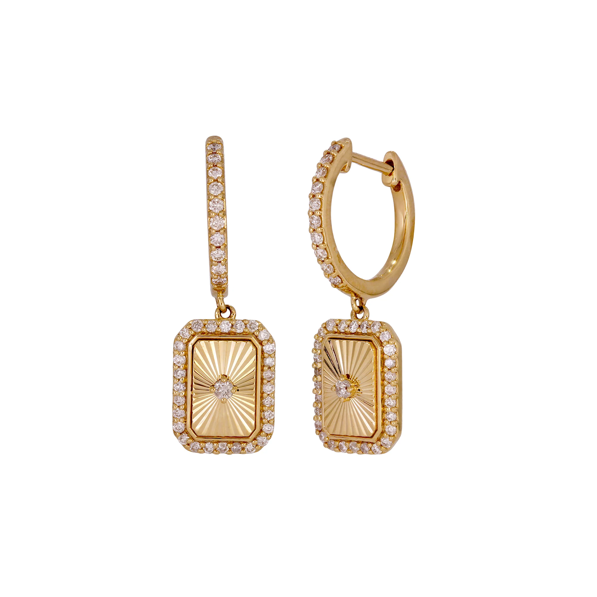 EFH53480. 14K Solid Gold and Diamonds Rectangular Dangle Earrings - Image 4