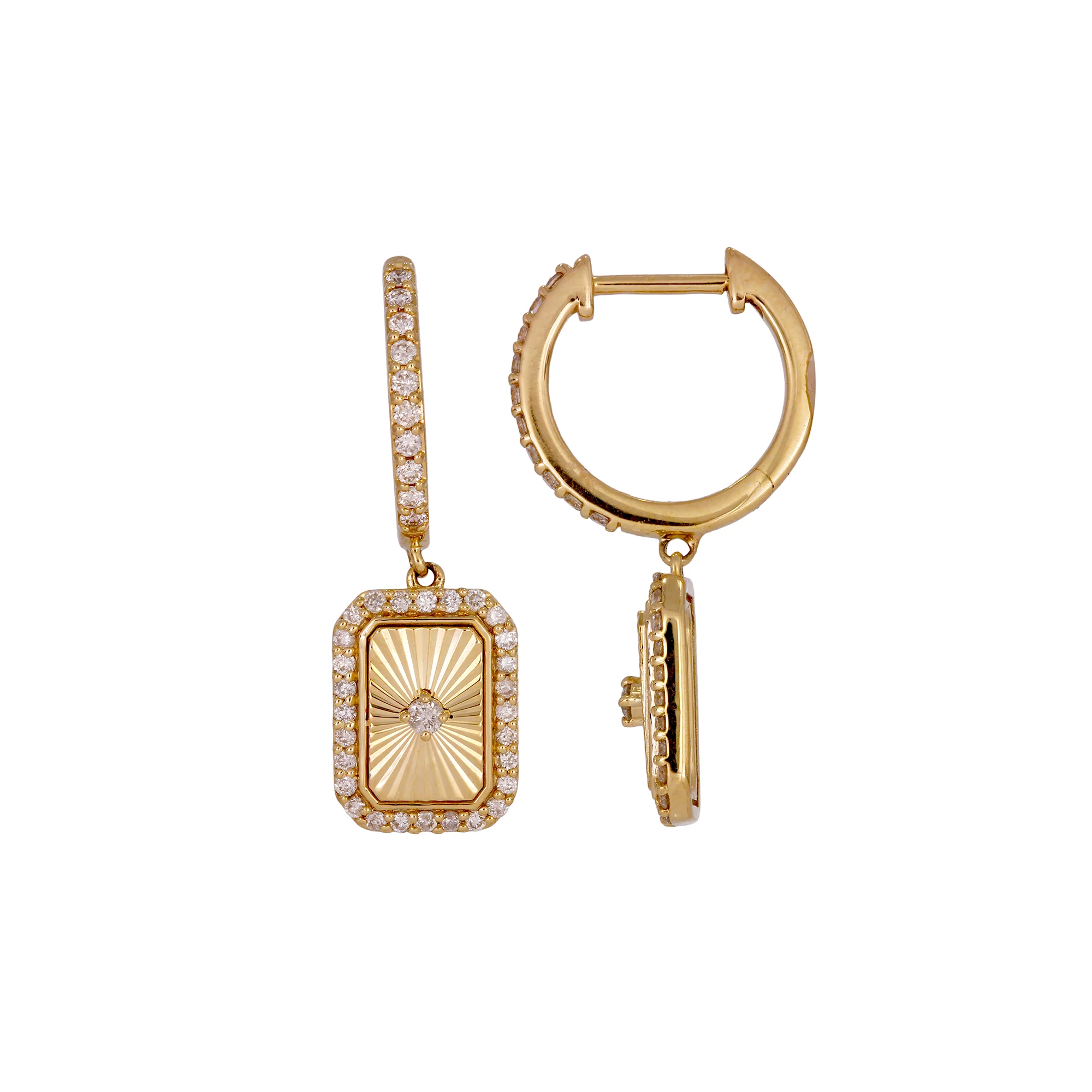 EFH53480. 14K Solid Gold and Diamonds Rectangular Dangle Earrings - Image 5