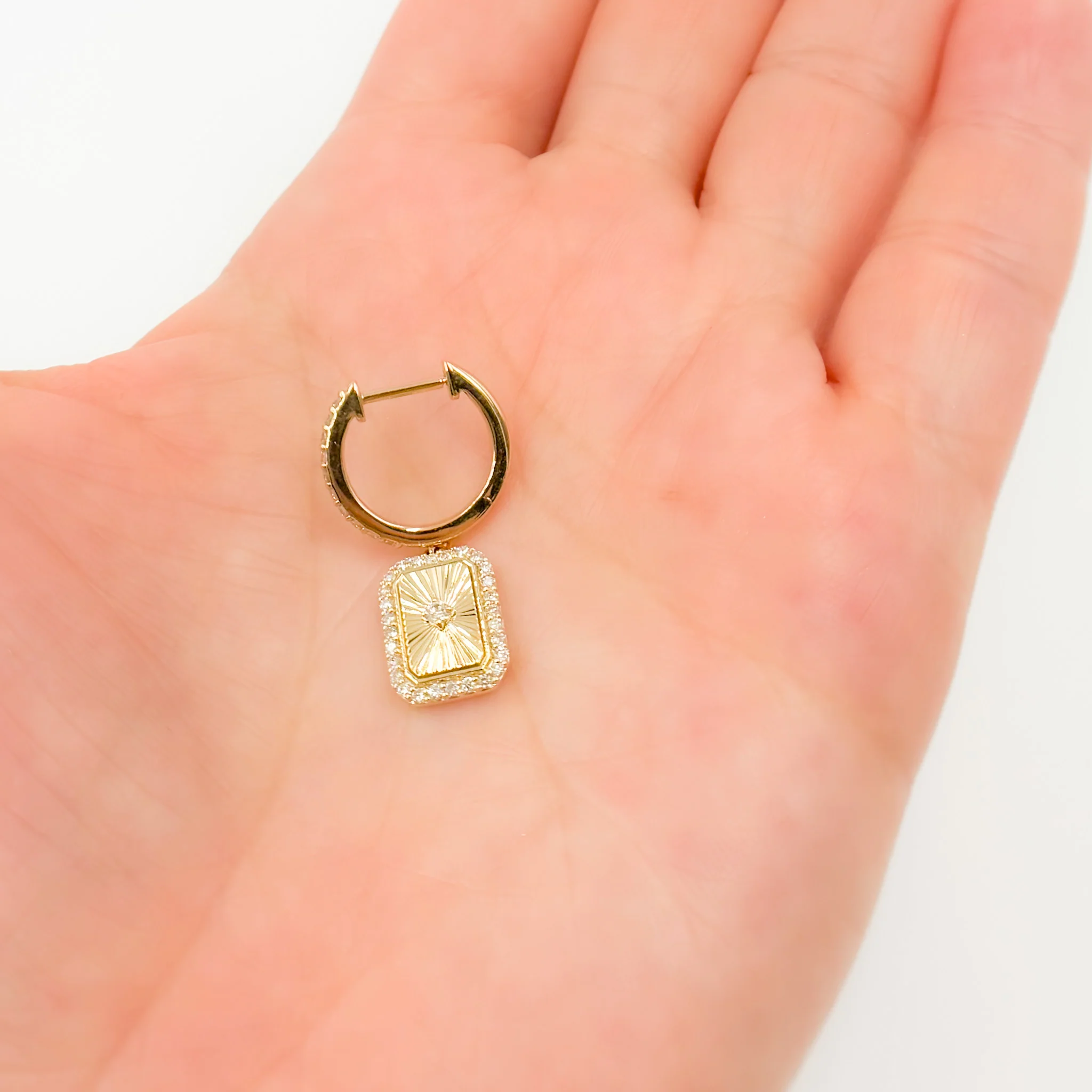 EFH53480. 14K Solid Gold and Diamonds Rectangular Dangle Earrings - Image 6