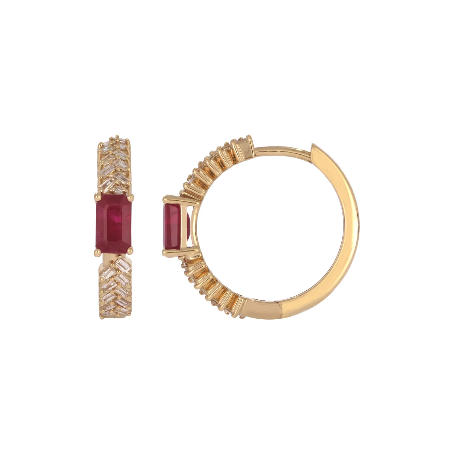 EHF57596. 14K Solid Gold Diamond and Gemstone Fancy Hoop Earrings - Image 8