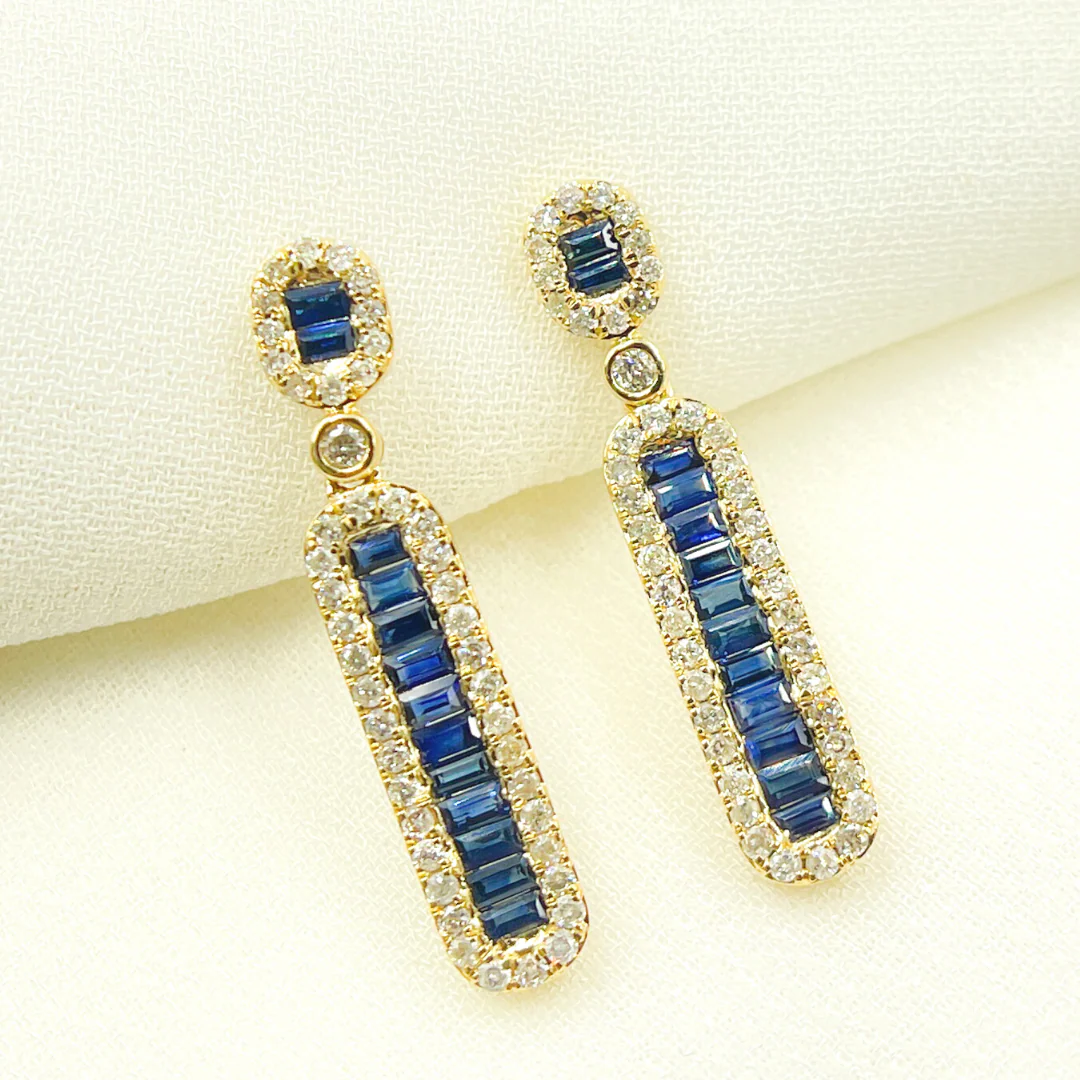EFJ52125BS. 14k Solid Gold, Diamonds & Blue Sapphire Dangle Earrings - Image 7