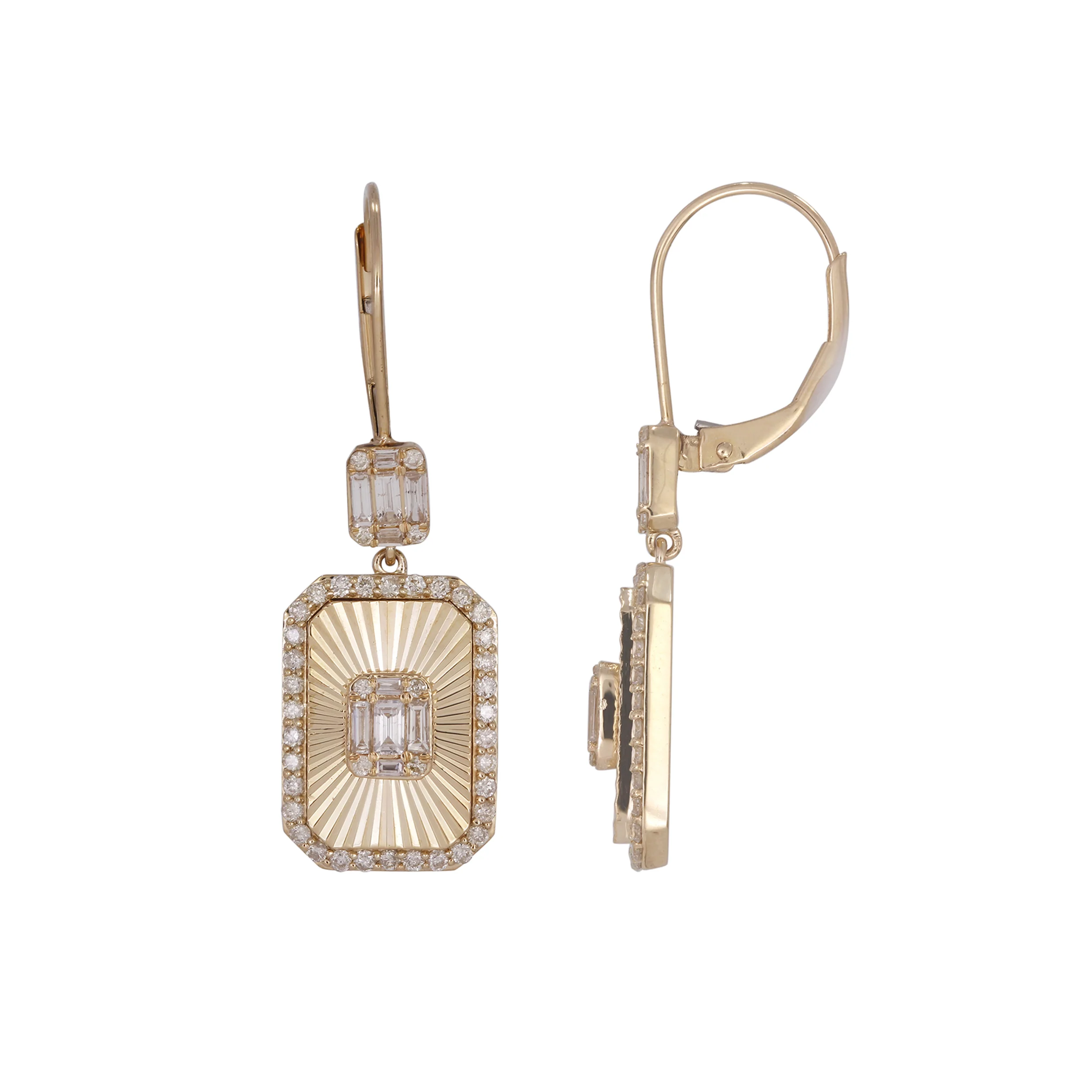 EFK53493. 14K Solid Gold and Diamonds Rectangular Dangle Earrings - Image 2