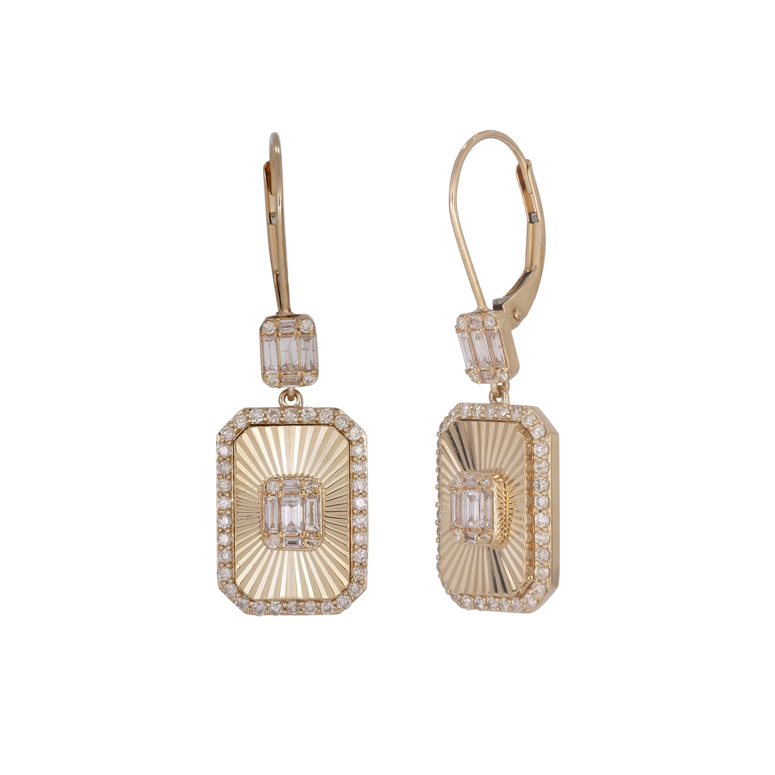 EFK53493. 14K Solid Gold and Diamonds Rectangular Dangle Earrings - Image 3