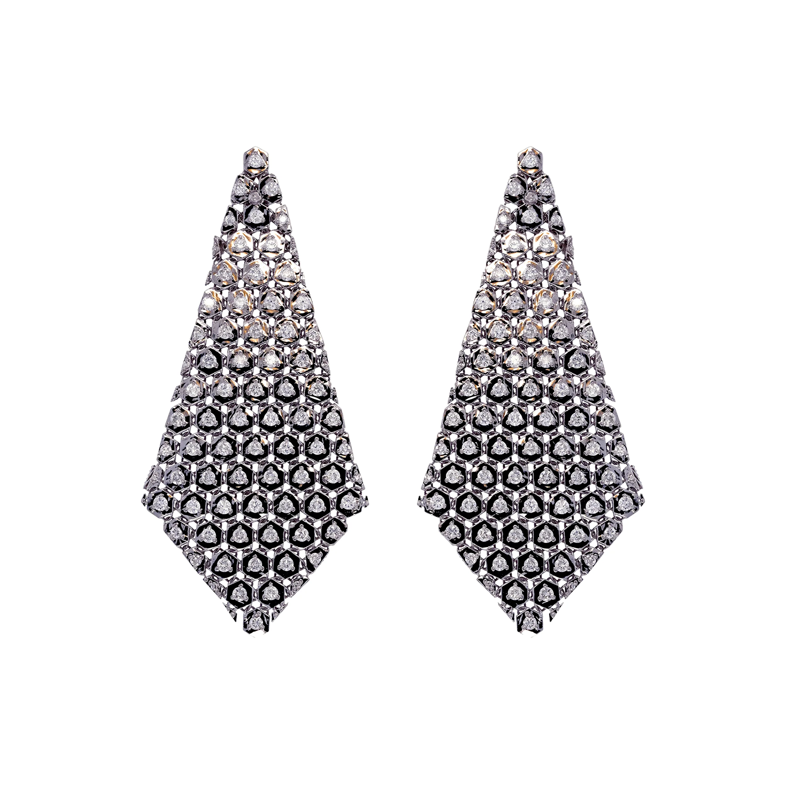 EFP54086. 14K Solid White Gold Mesh Earrings with Diamonds