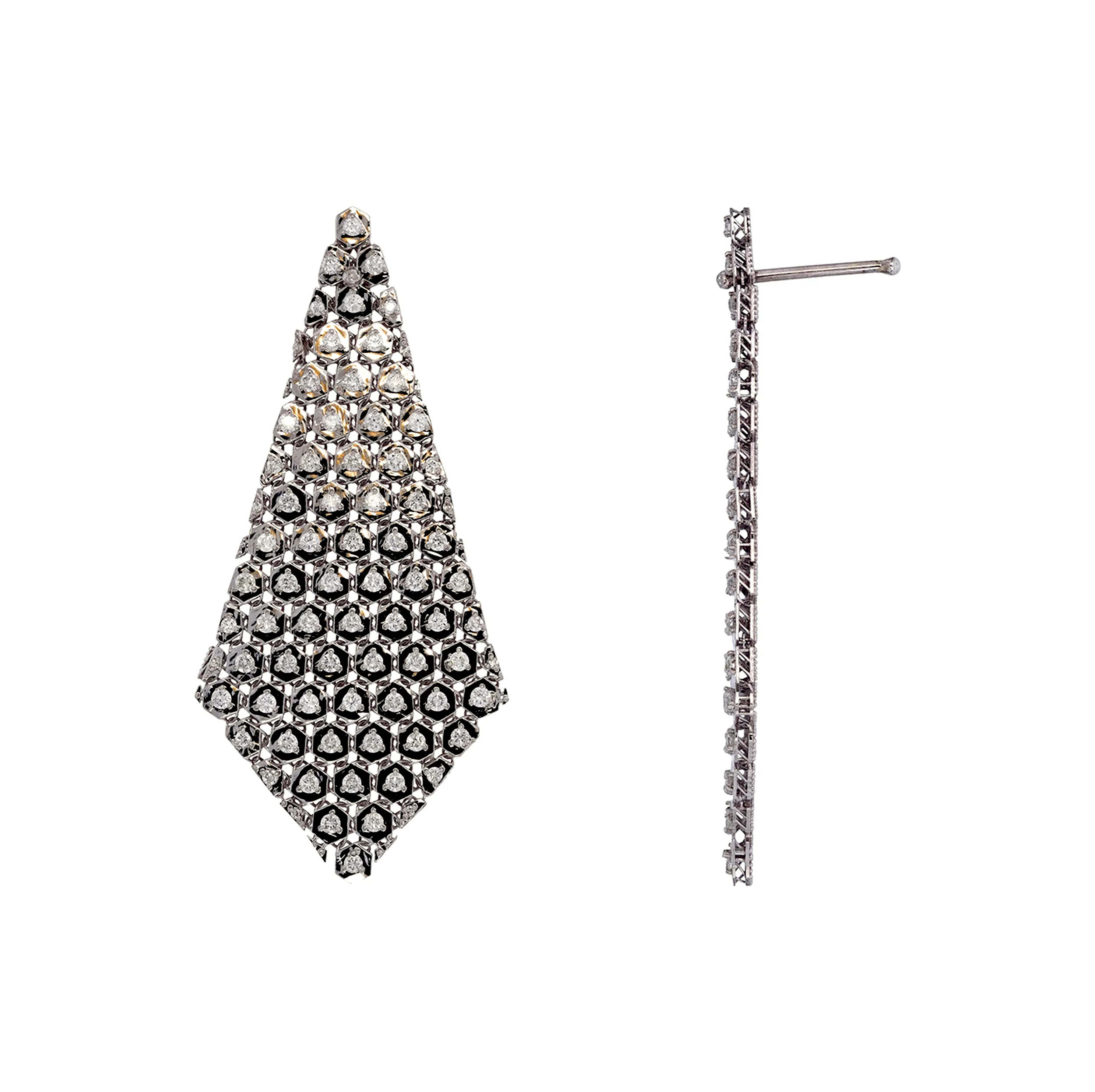EFP54086. 14K Solid White Gold Mesh Earrings with Diamonds - Image 3