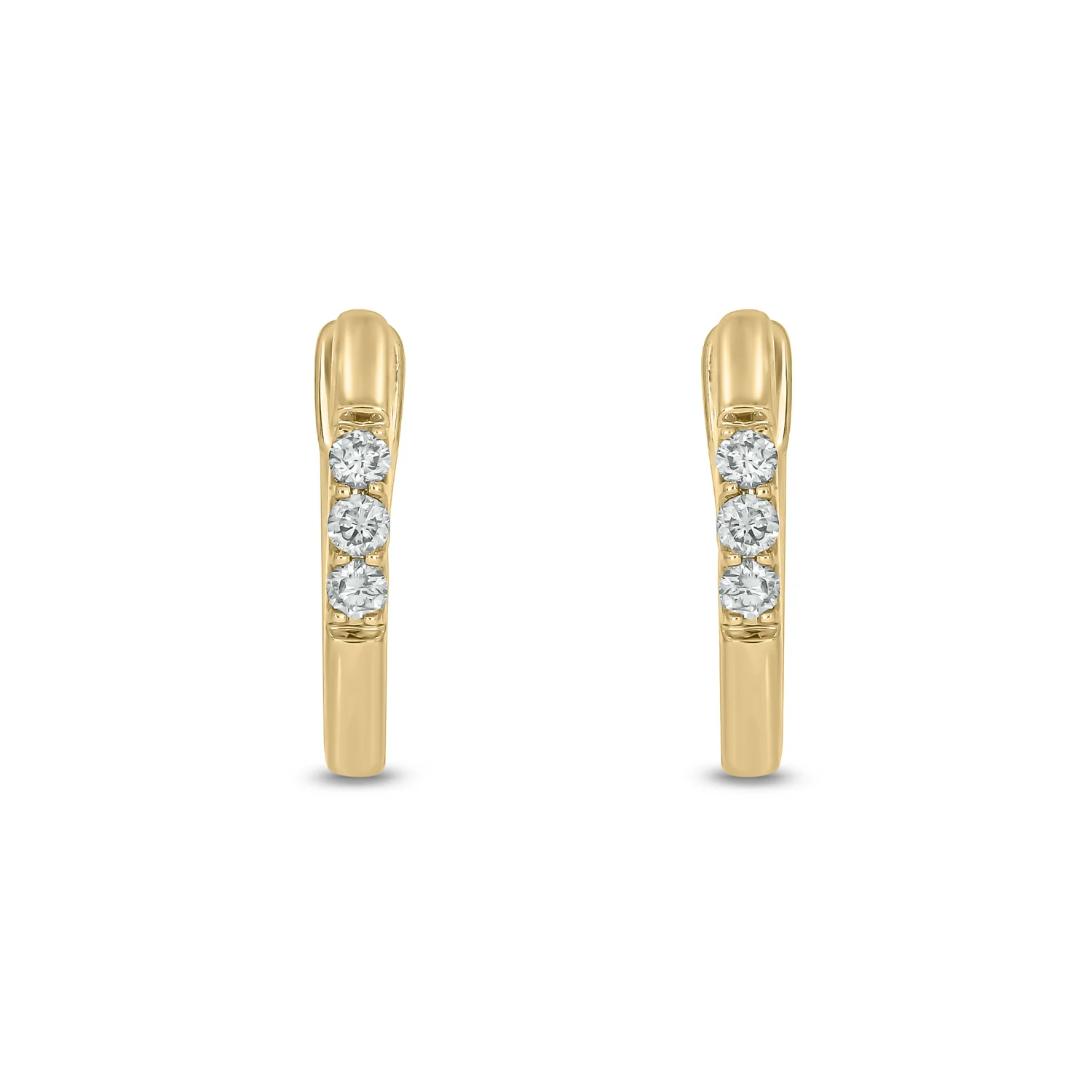 EHA56862. 14k Solid Yellow Gold Diamond Huggie Hoop Earrings - Image 3