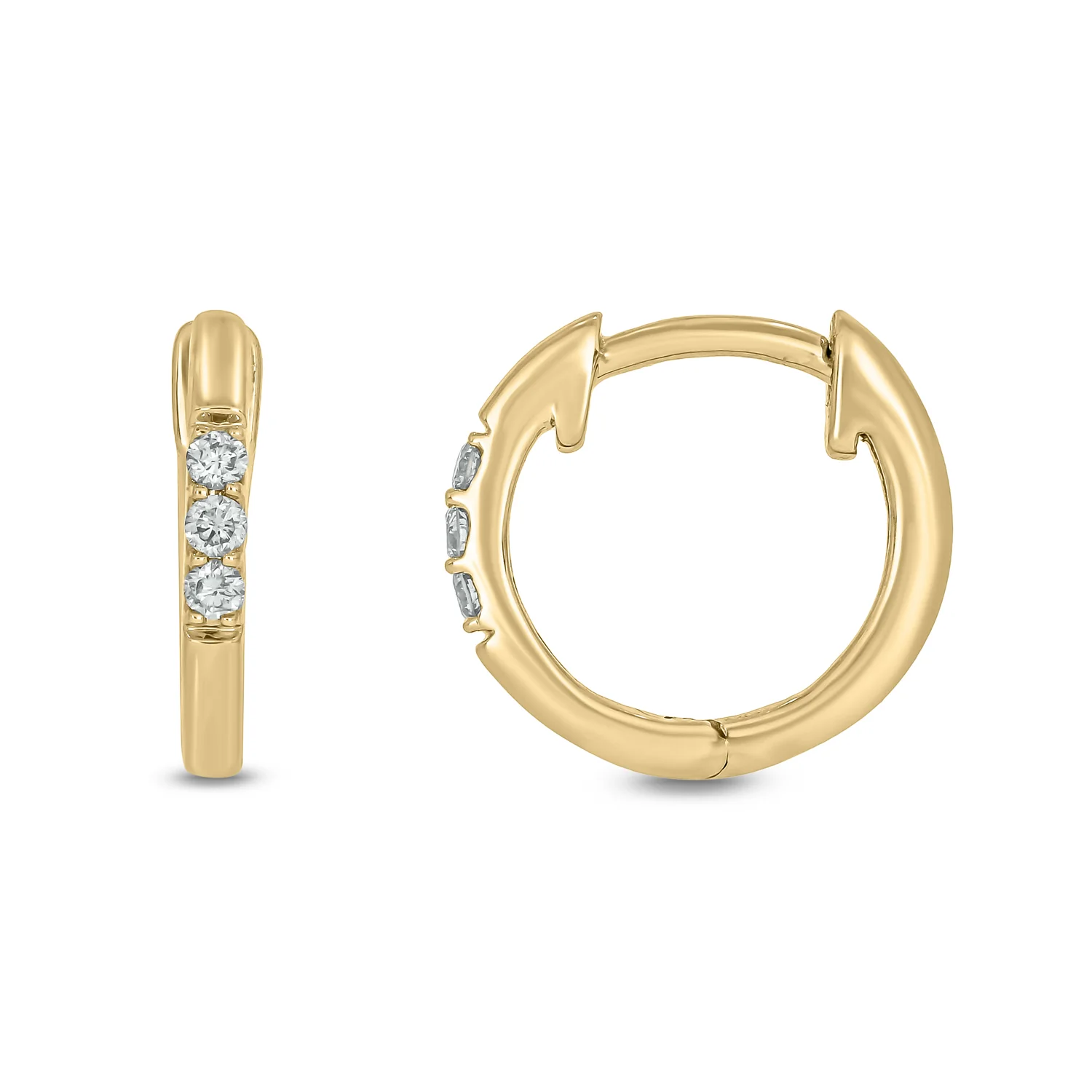 EHA56862. 14k Solid Yellow Gold Diamond Huggie Hoop Earrings - Image 4