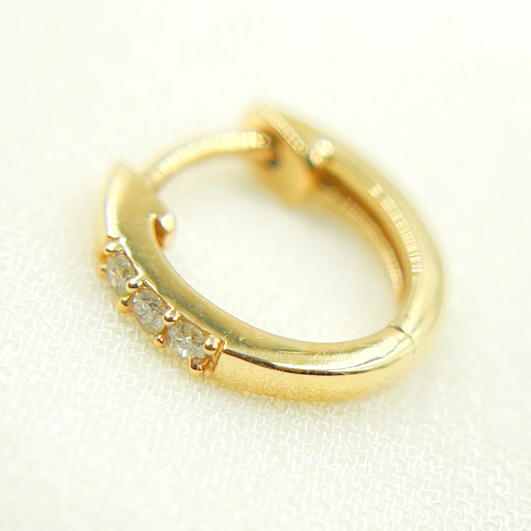 EHA56862. 14k Solid Yellow Gold Diamond Huggie Hoop Earrings - Image 5
