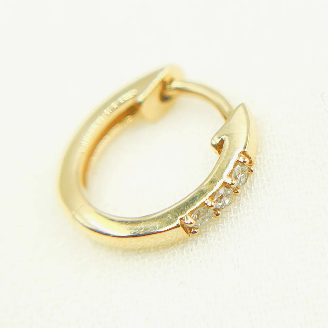 EHA56862. 14k Solid Yellow Gold Diamond Huggie Hoop Earrings - Image 7