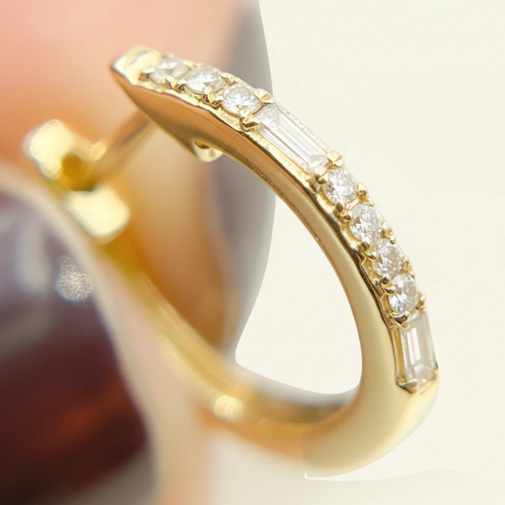 EHB56682. 14k Solid Gold Diamond Huggie Hoop Earrings - Image 17