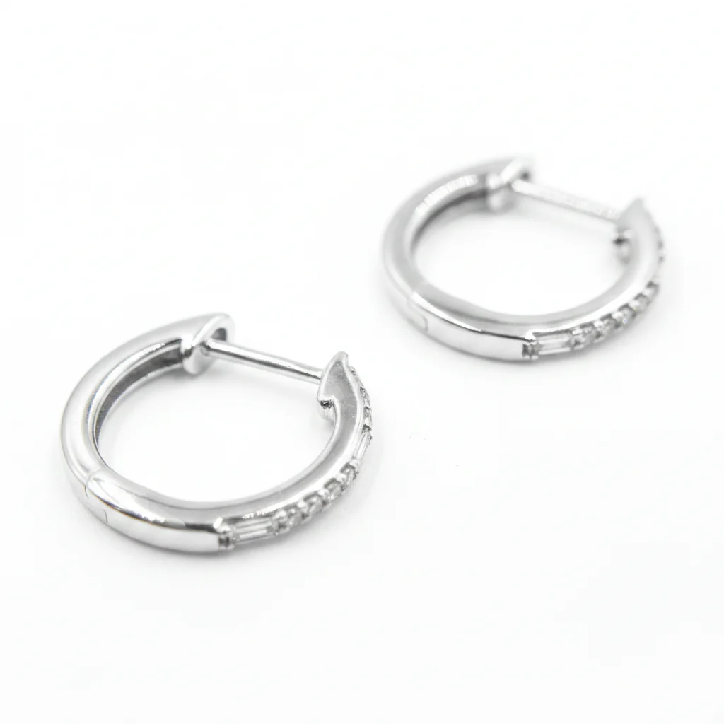 EHB56682. 14k Solid Gold Diamond Huggie Hoop Earrings - Image 6