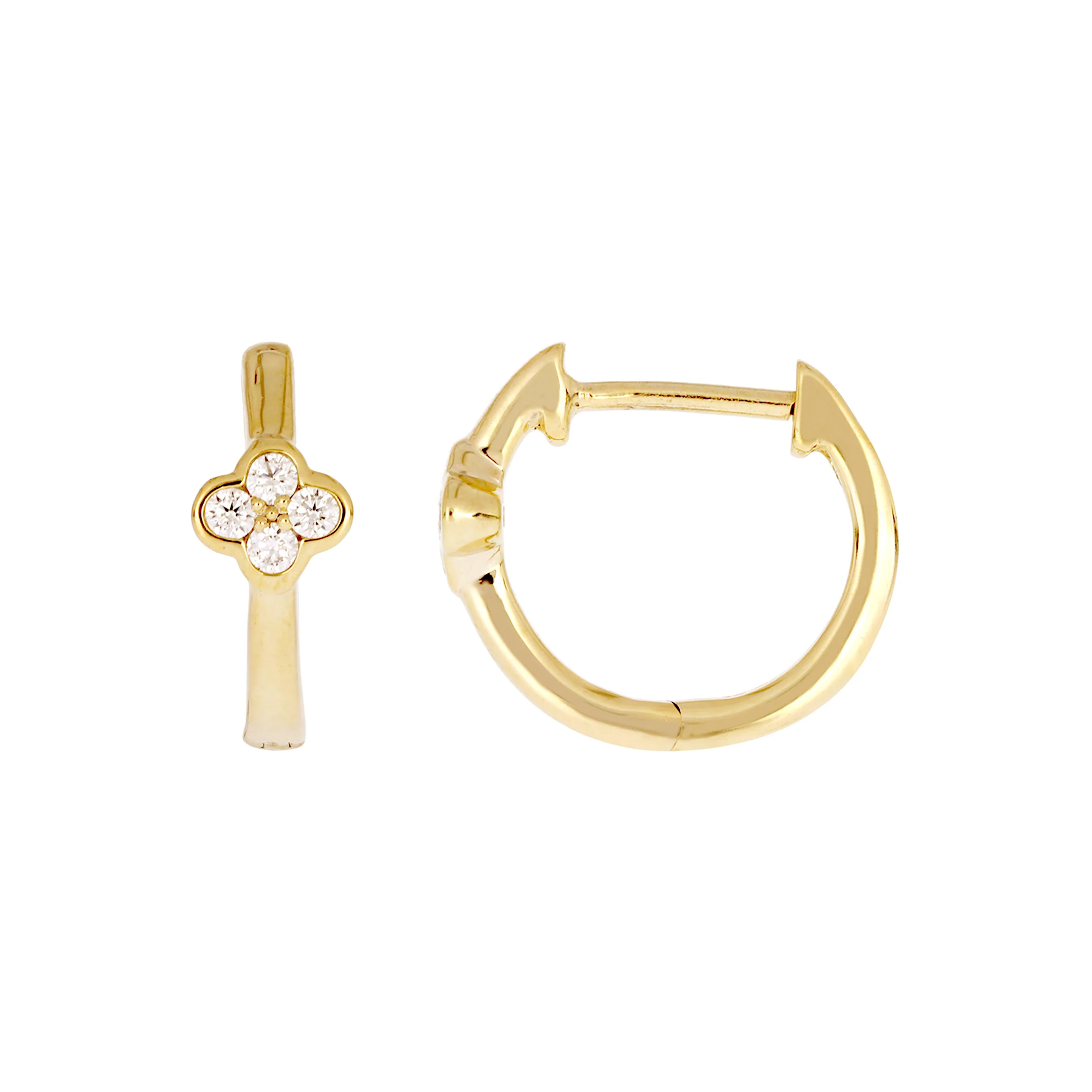 EHB57318. 14K Solid Yellow Gold Diamond Huggie Hoop Earrings - Image 5