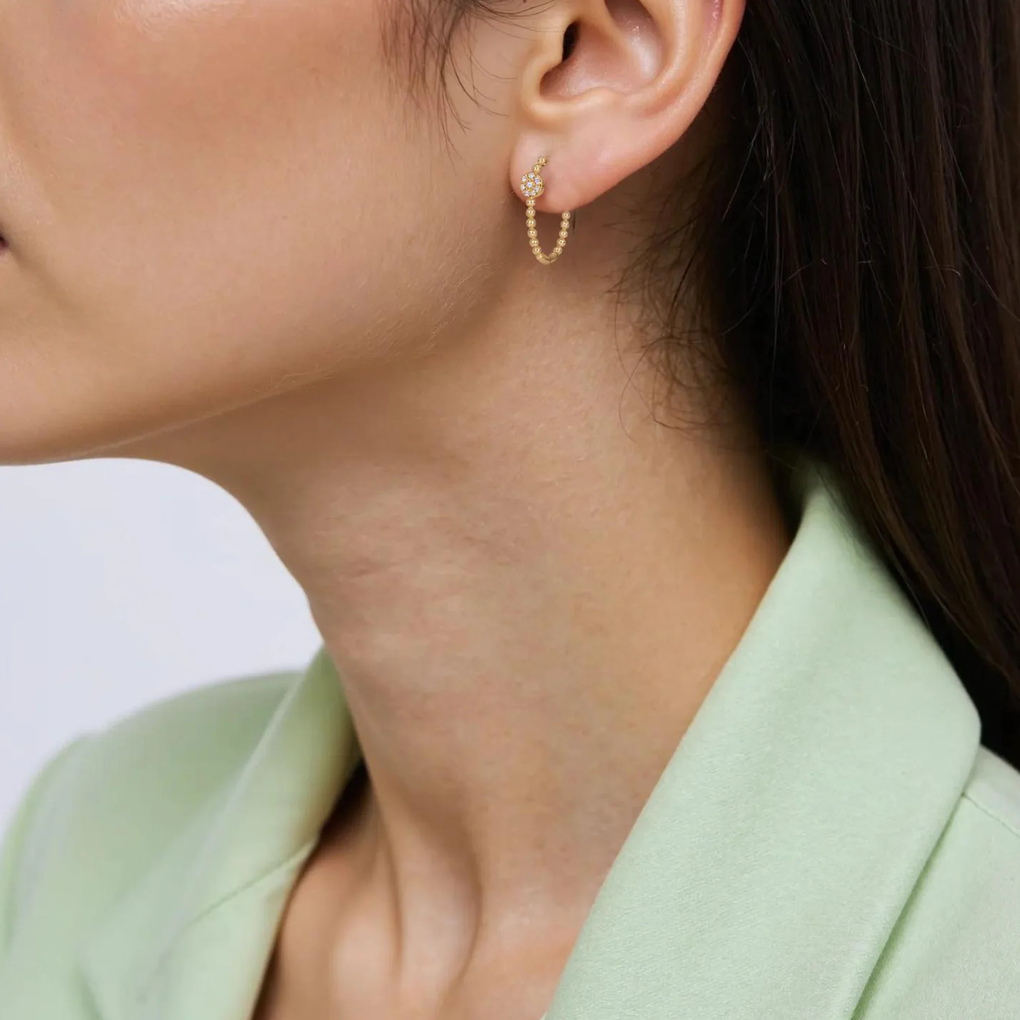 EHB57470. 14K Solid Yellow Gold Diamond Hoop Earrings - Image 2