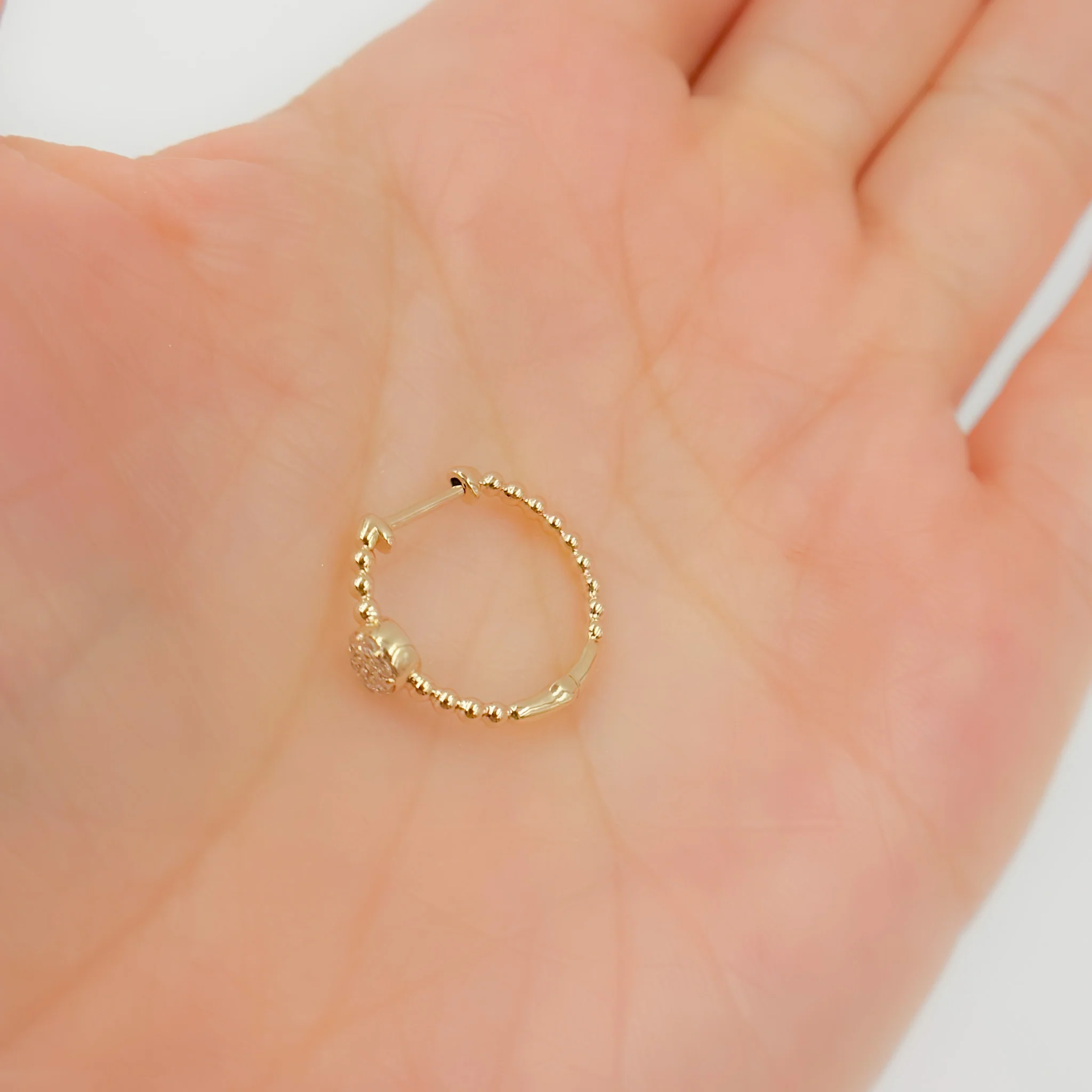EHB57470. 14K Solid Yellow Gold Diamond Hoop Earrings - Image 6