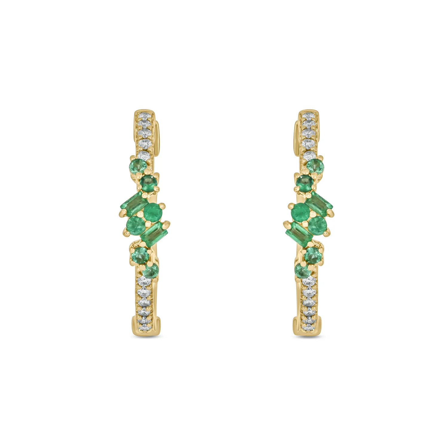 EHC56871EM. 14K Solid Gold Diamond and Emerald Hoops - Image 3