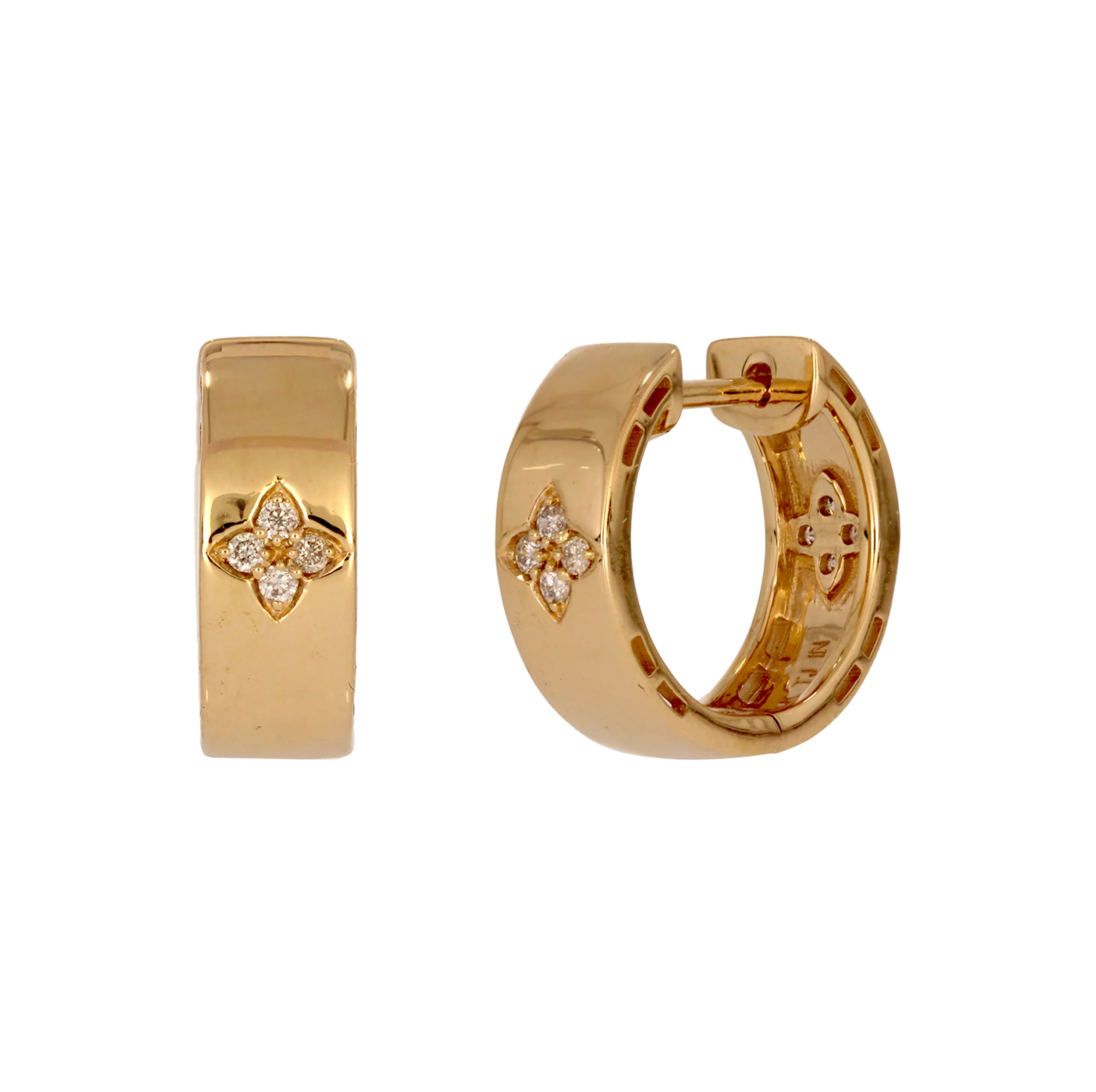 EHC57589. 14K Solid Yellow Gold Diamond Hoop Earrings - Image 2