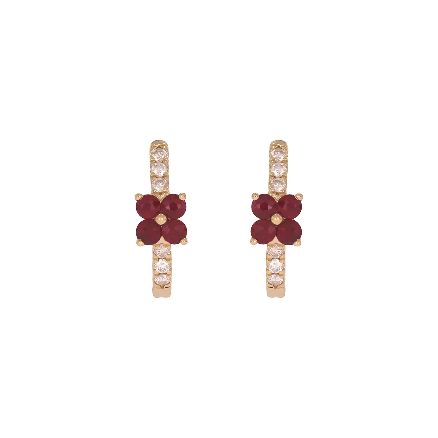 EHC57662. 14K Solid Gold Floral Diamond & Gemstone Hoop Earrings