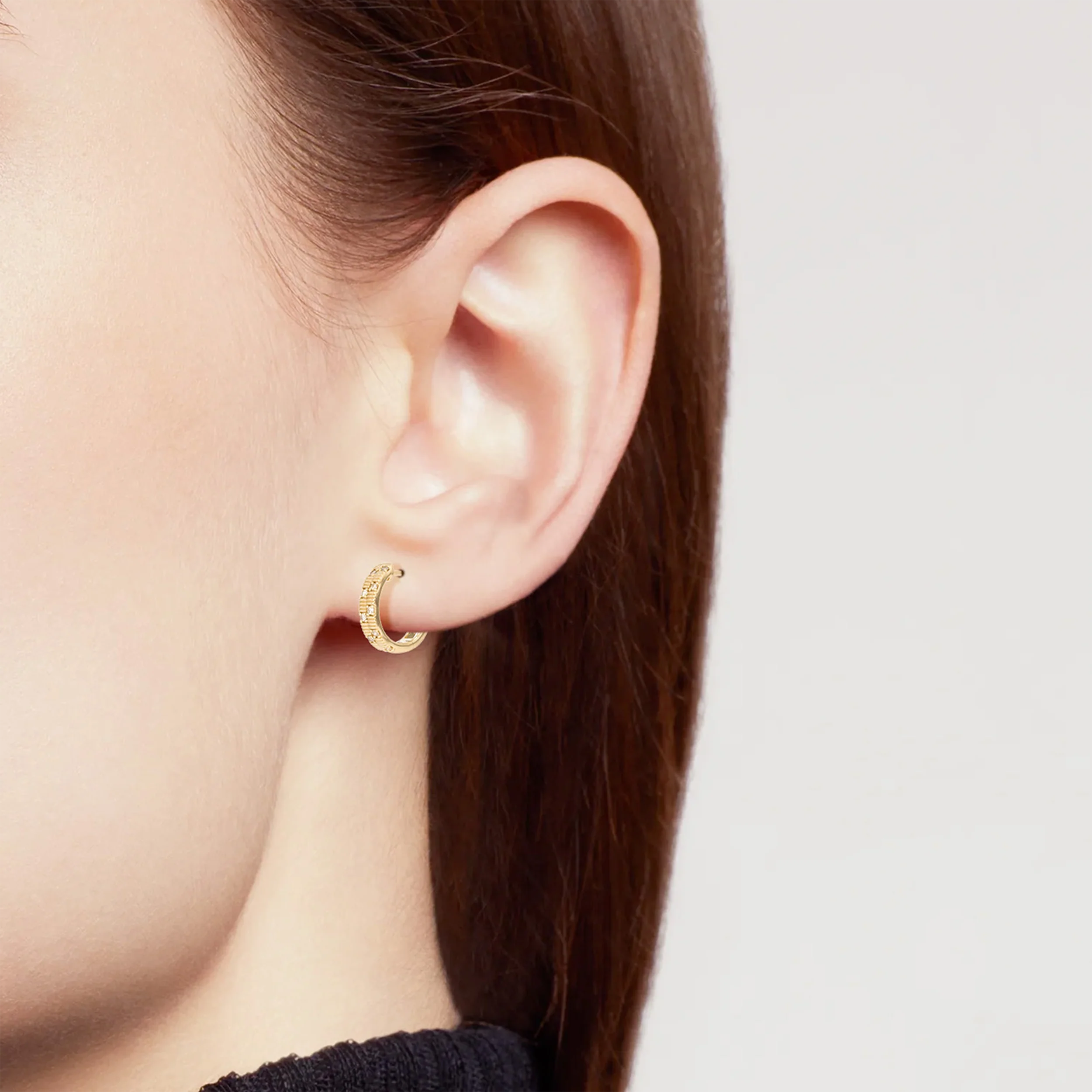 EHD57406. 14K Solid Yellow Gold Diamond Hoop Earring - Image 2
