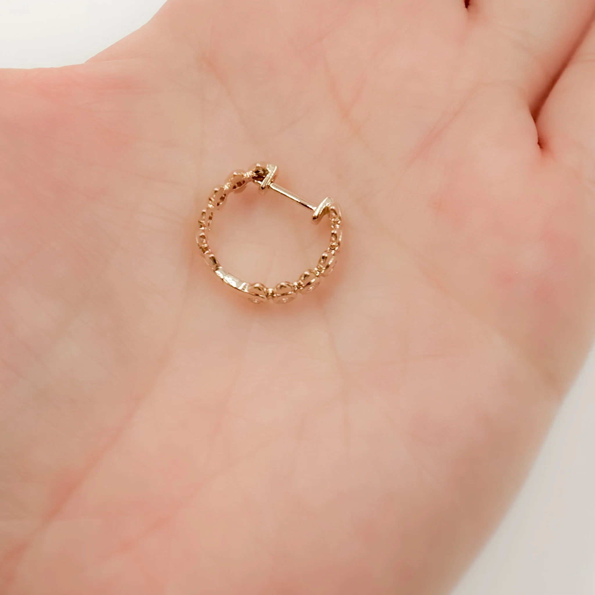 EHD57448. 14k Solid Yellow Gold Diamond Fancy Hoop Earrings - Image 4