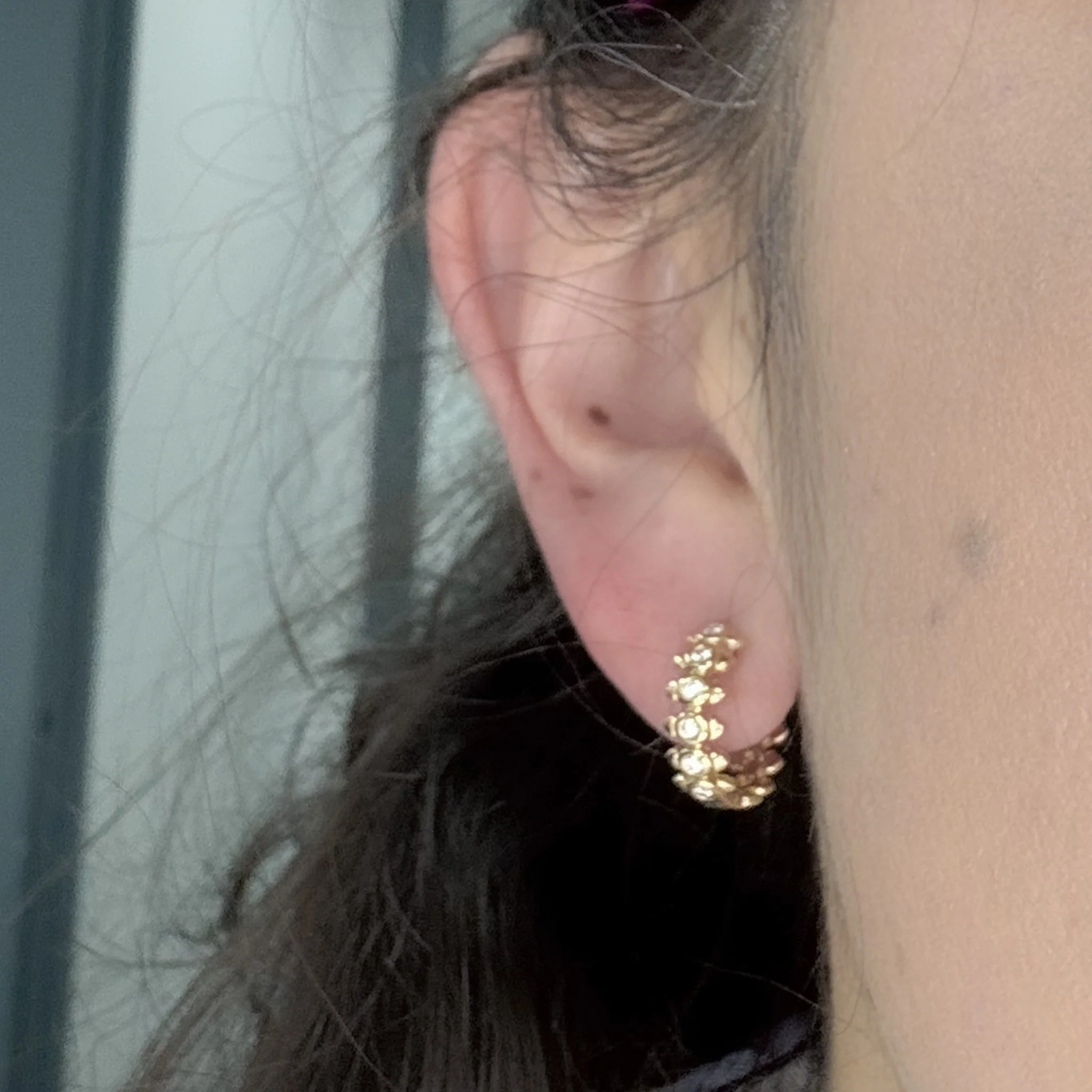 EHD57448. 14k Solid Yellow Gold Diamond Fancy Hoop Earrings - Image 5