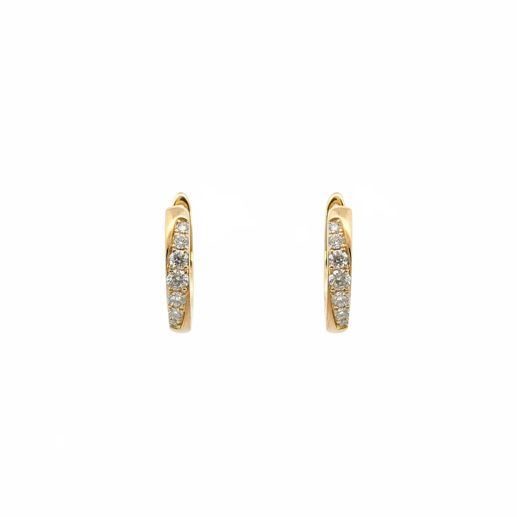 EHD57618. 14k Solid Yellow Gold Diamond Huggie Hoop Earrings - Image 2