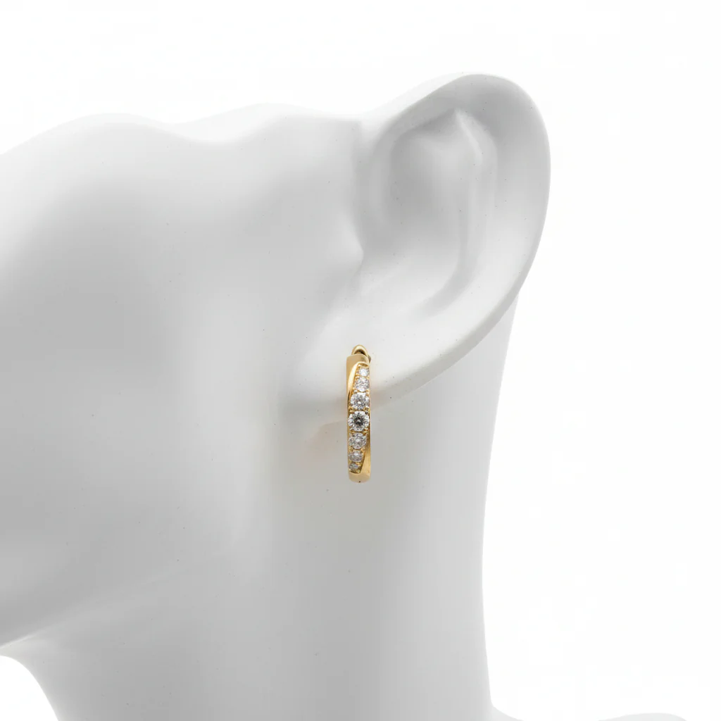 EHD57618. 14k Solid Yellow Gold Diamond Huggie Hoop Earrings - Image 7
