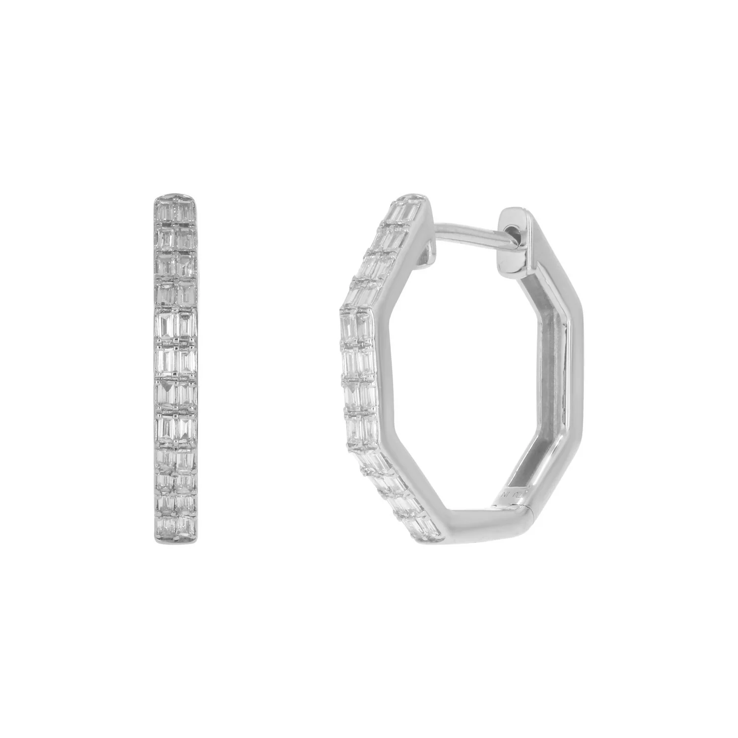 EHE56546. 14k Solid Gold Diamond Octagon Hoops - Image 10